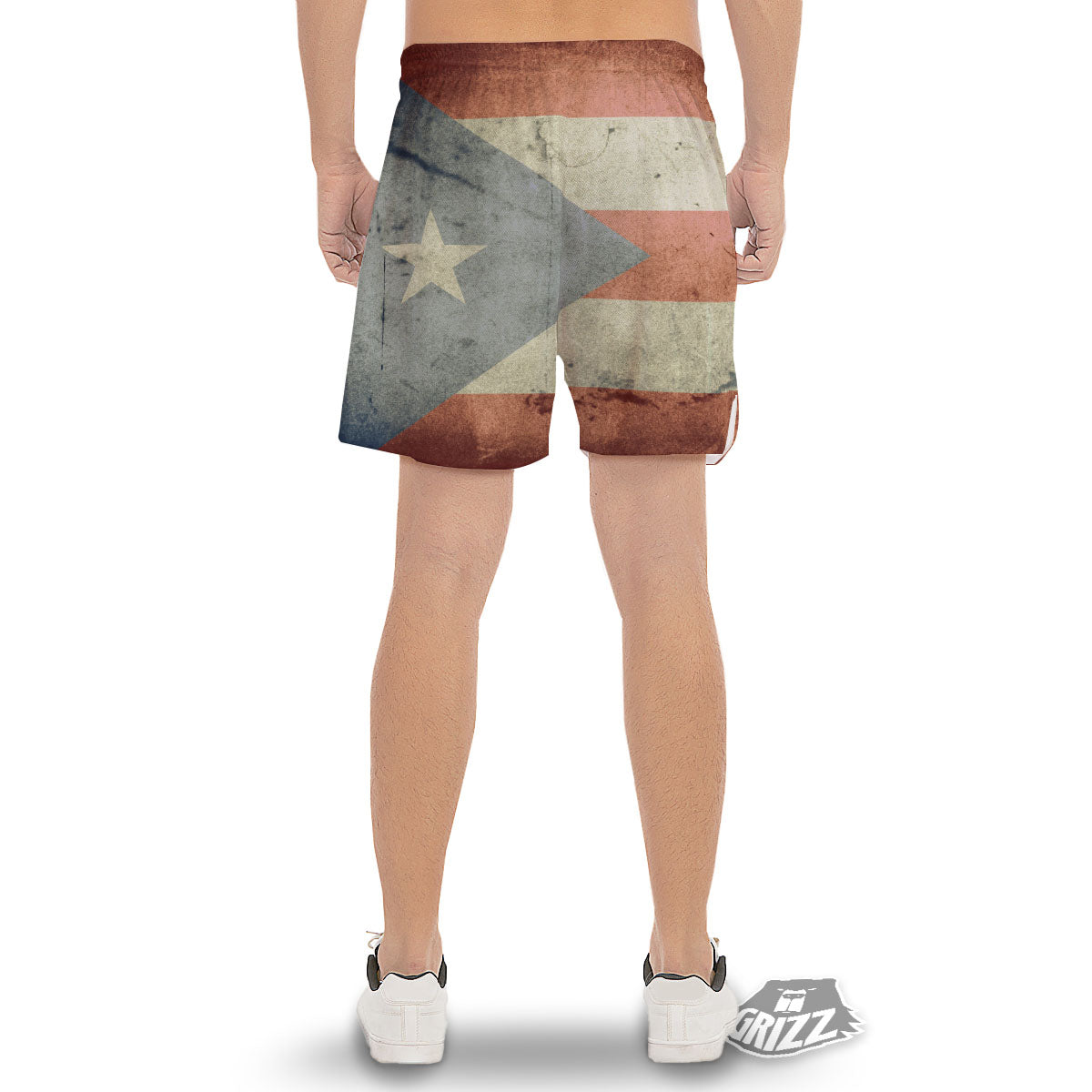 Puerto Rican Flag Grunge Print Men's Gym Shorts-grizzshop