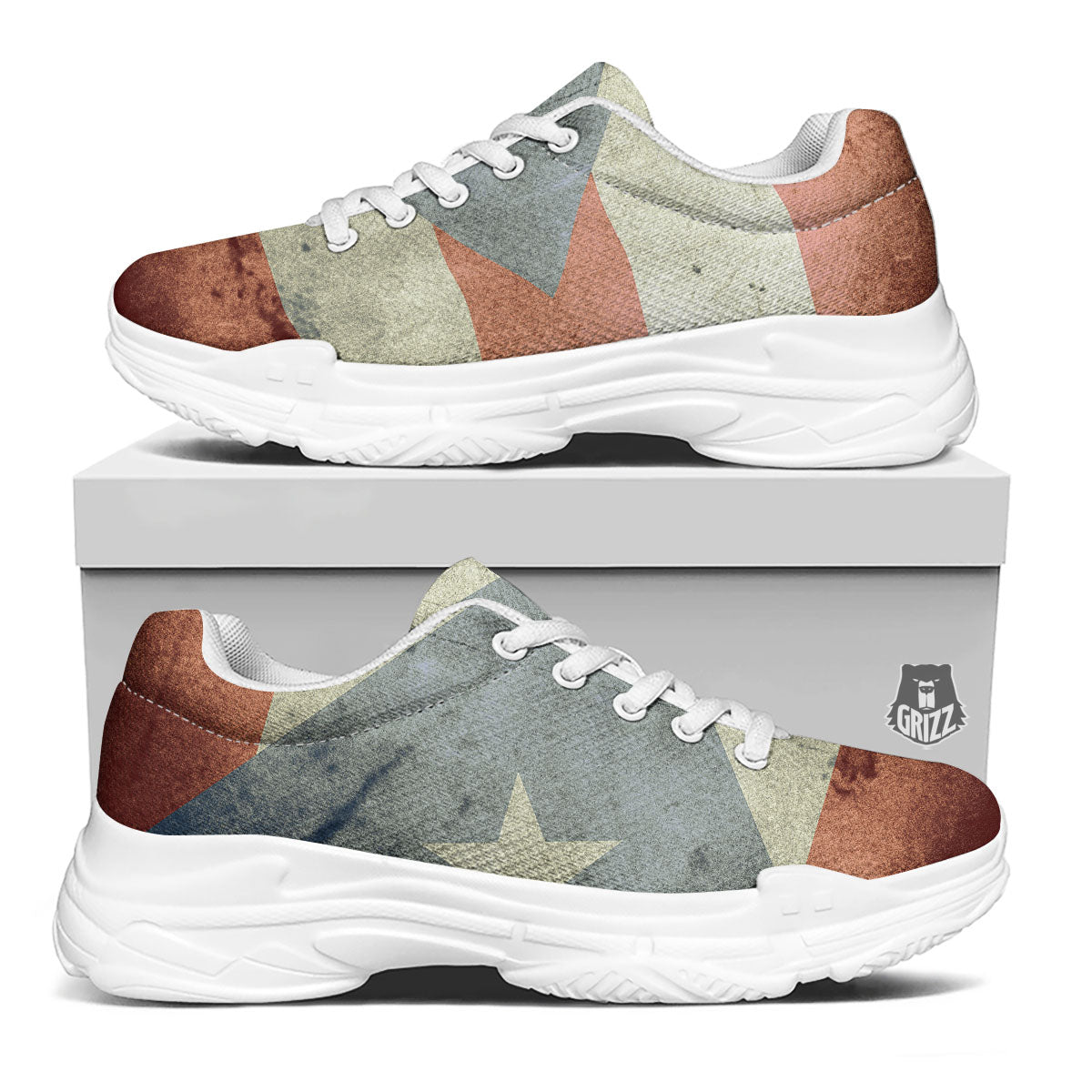 Puerto Rican Flag Grunge Print White Chunky Shoes-grizzshop