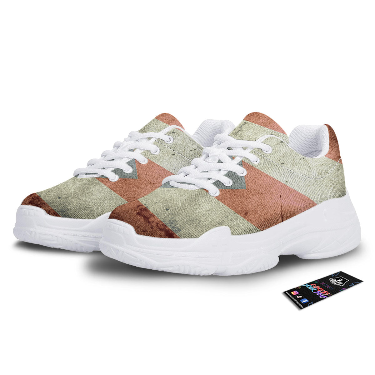 Puerto Rican Flag Grunge Print White Chunky Shoes-grizzshop