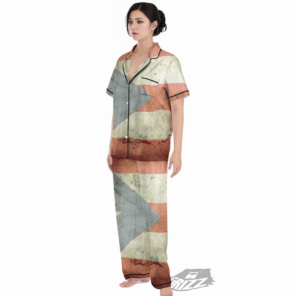 Puerto Rican Flag Grunge Print Women's Pajamas Set-grizzshop