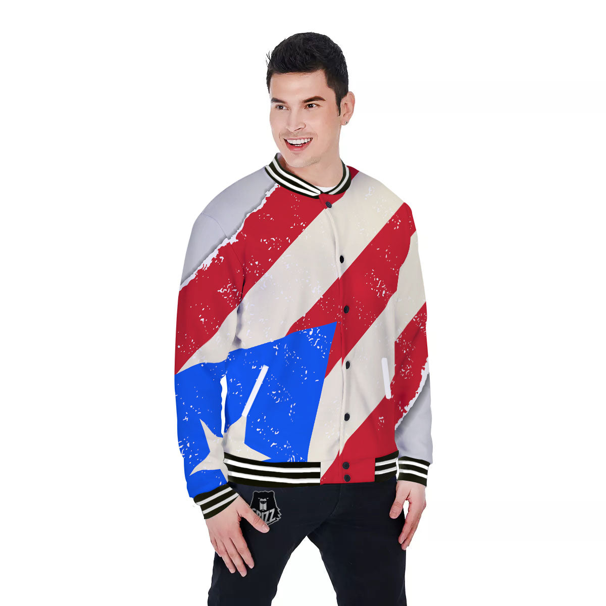 Puerto Rican Retro Flag Print Baseball Jacket-grizzshop