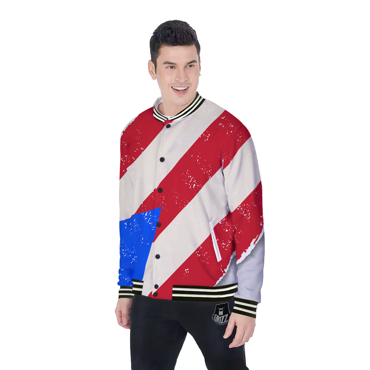 Puerto Rican Retro Flag Print Baseball Jacket-grizzshop