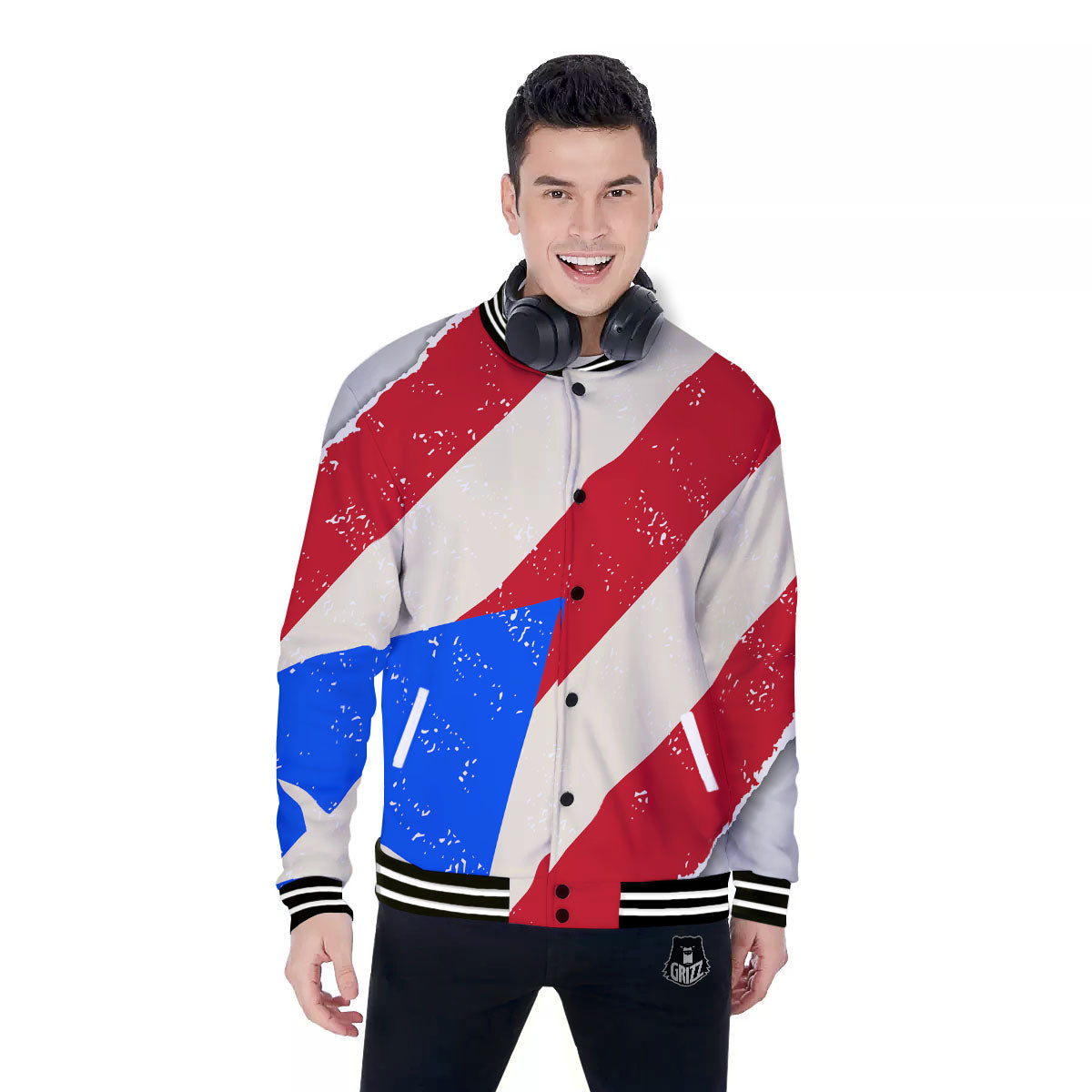 Puerto Rican Retro Flag Print Baseball Jacket-grizzshop