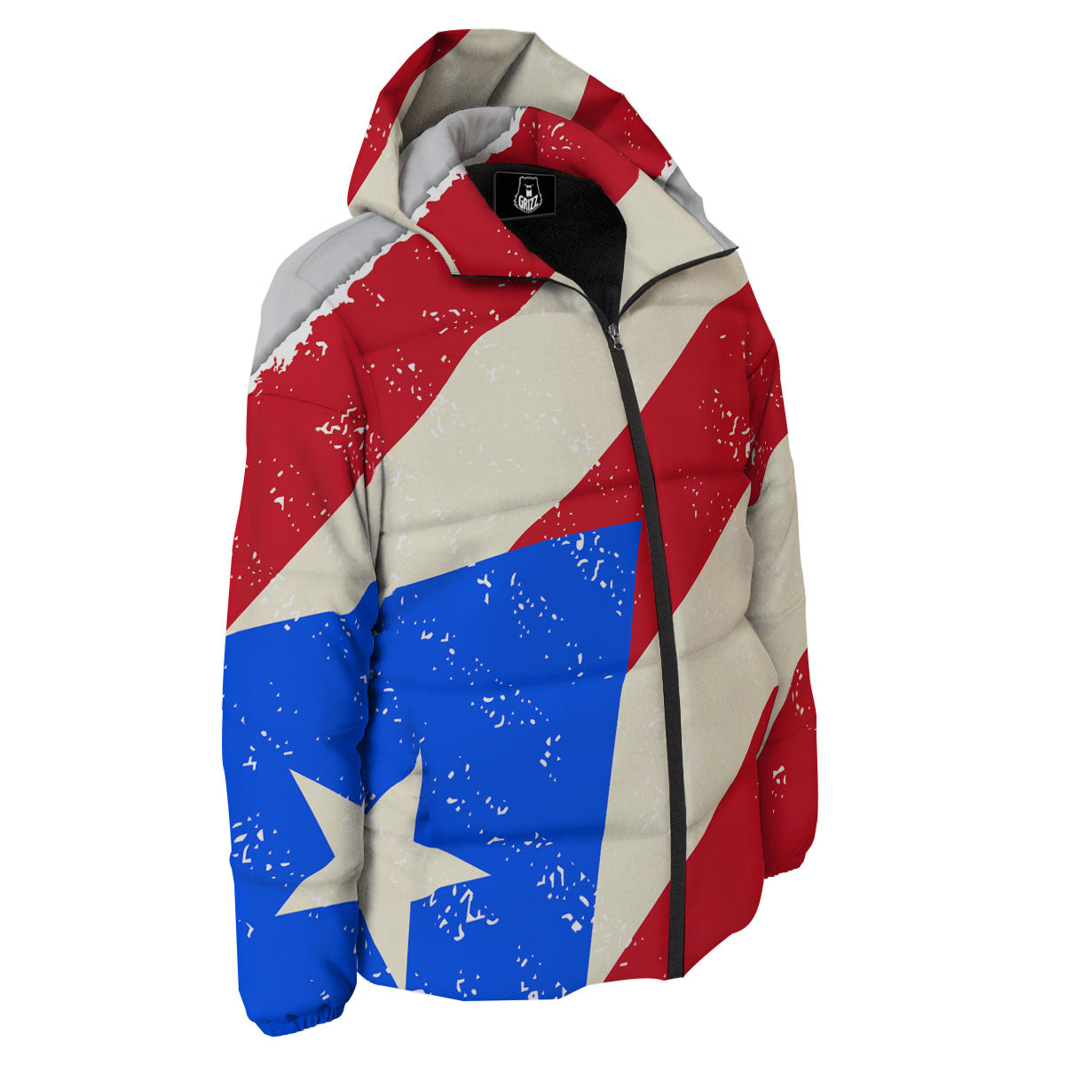 Puerto Rican Retro Flag Print Down Jacket-grizzshop