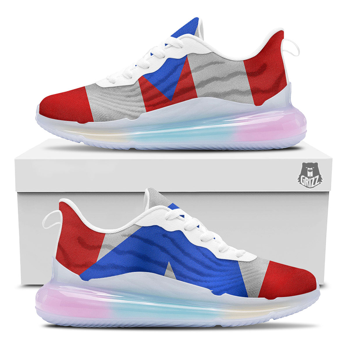 Puerto Rican Wrinkled Flag Print Running Sneakers-grizzshop