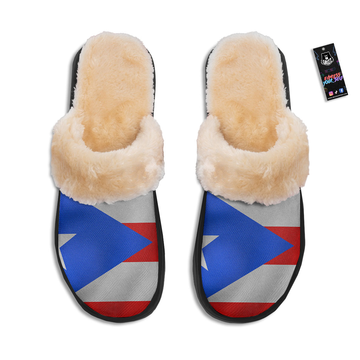Puerto Rican Wrinkled Flag Print Slippers-grizzshop