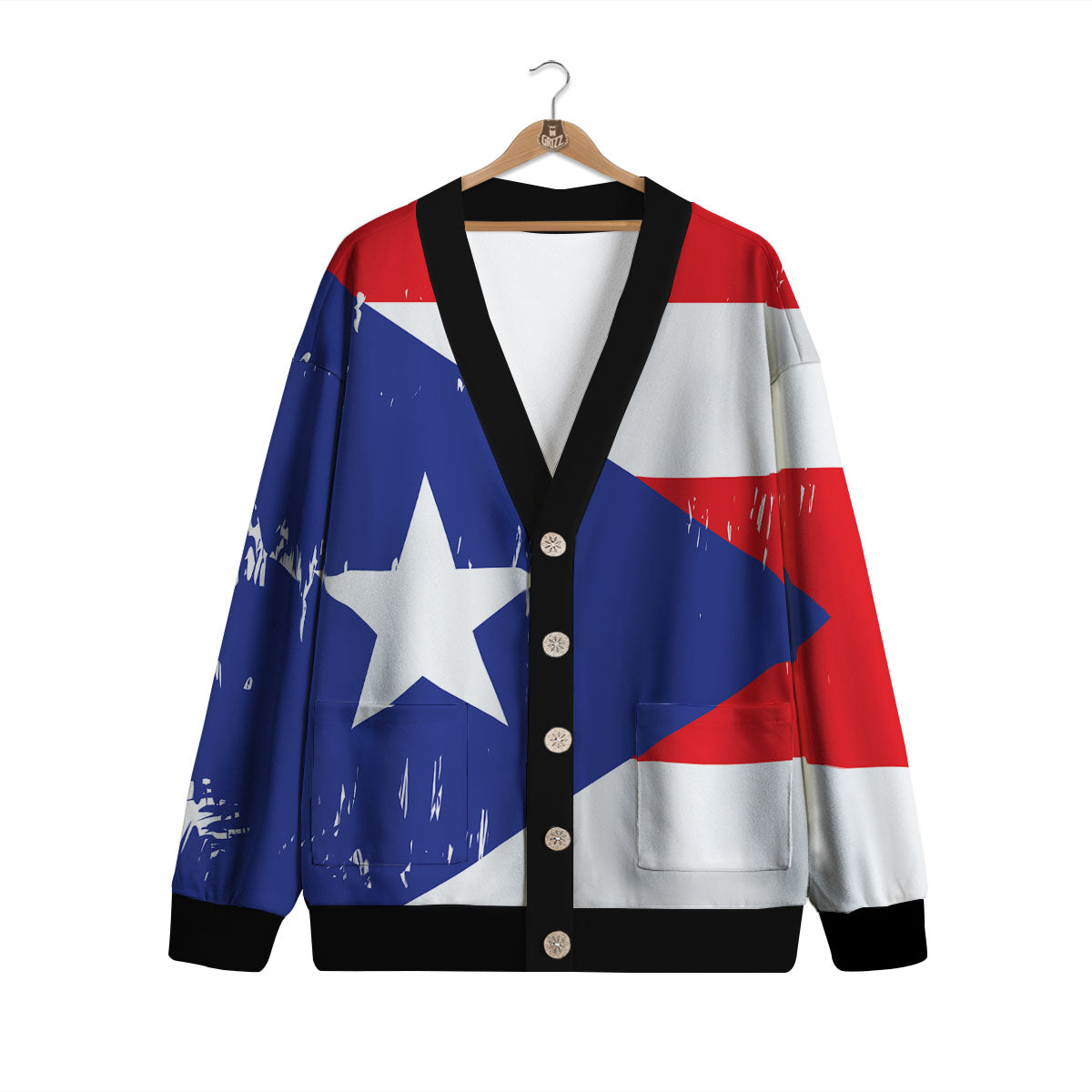 Puerto Rico Flag Print Cardigan-grizzshop