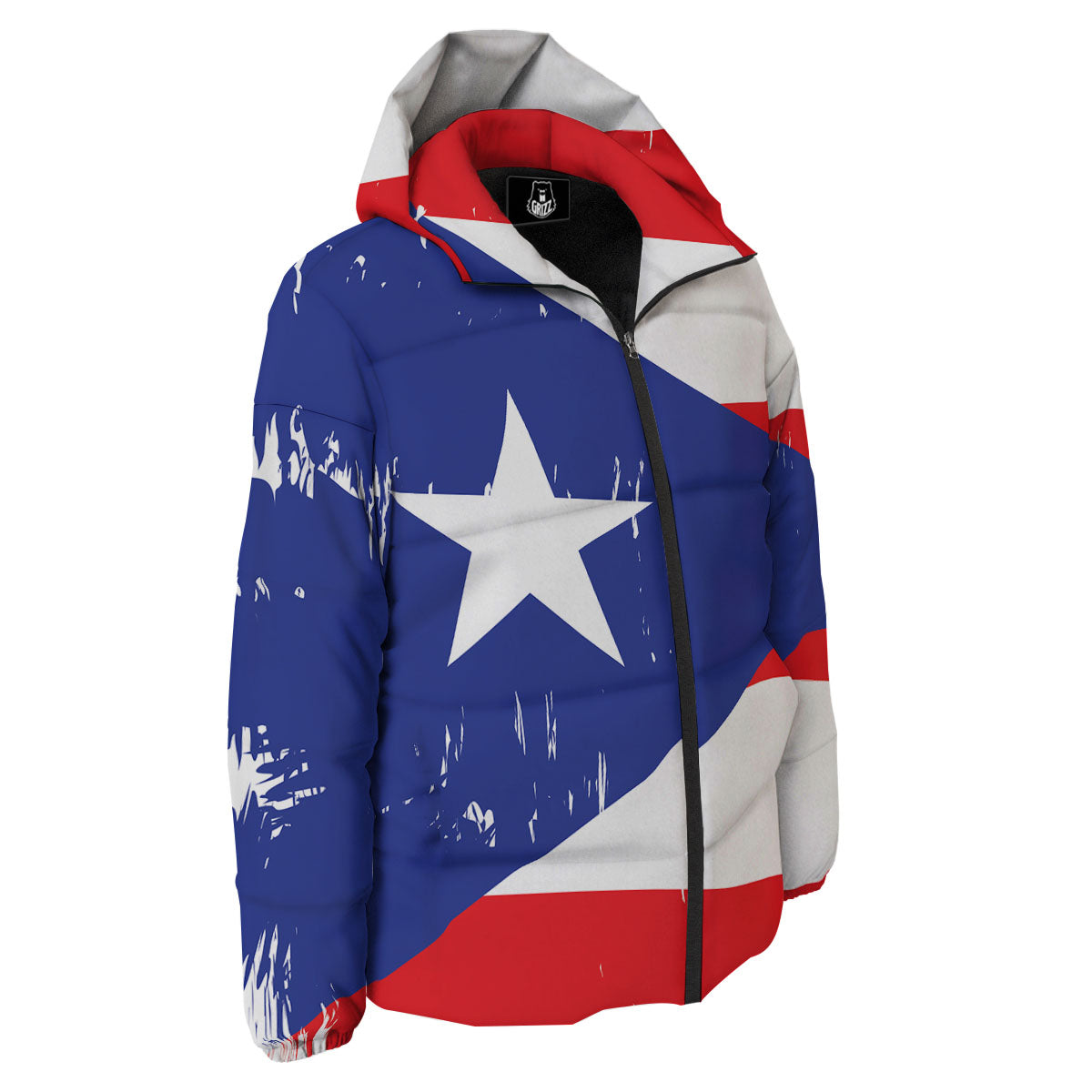 Puerto Rico Flag Print Down Jacket-grizzshop