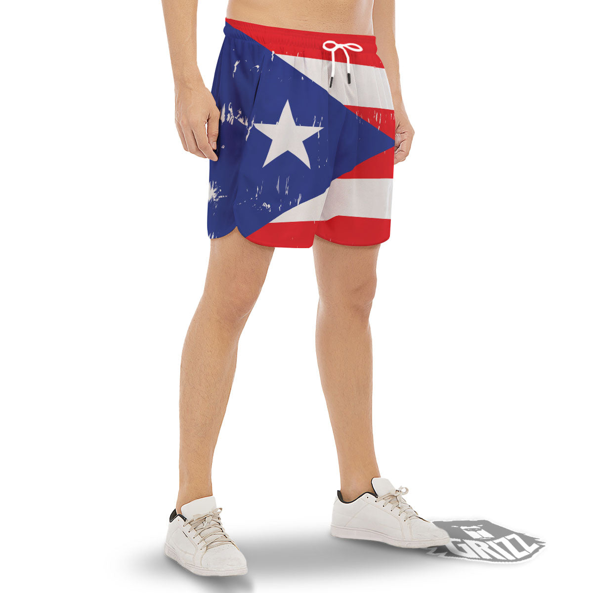 Puerto Rico Flag Print Men's Gym Shorts-grizzshop