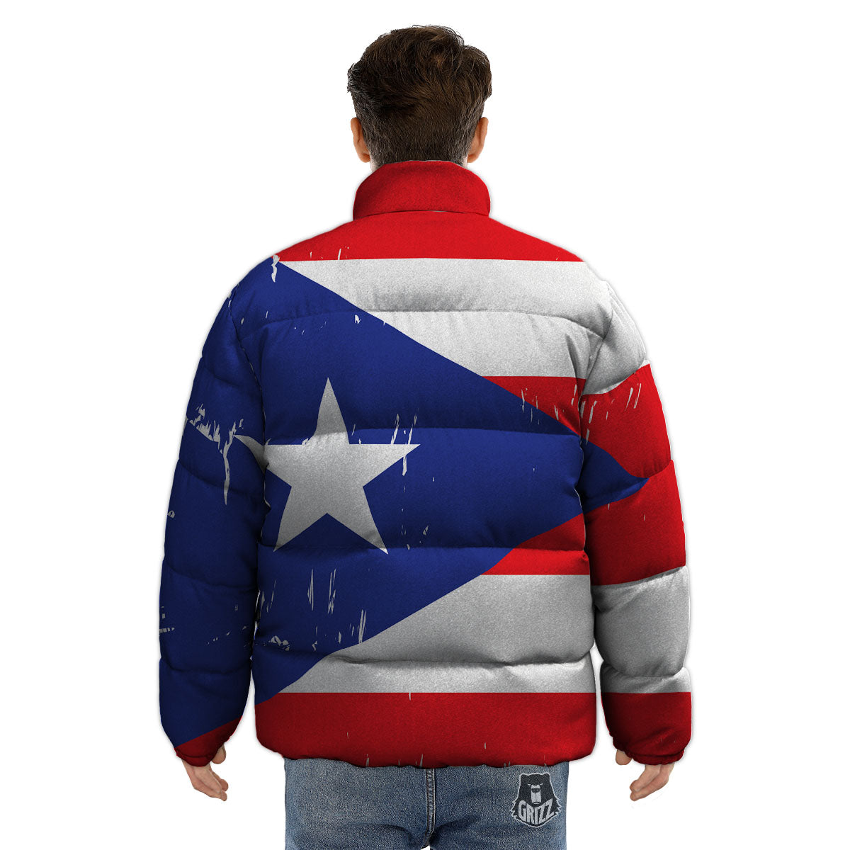 Puerto Rico Flag Print Puffer Jacket-grizzshop