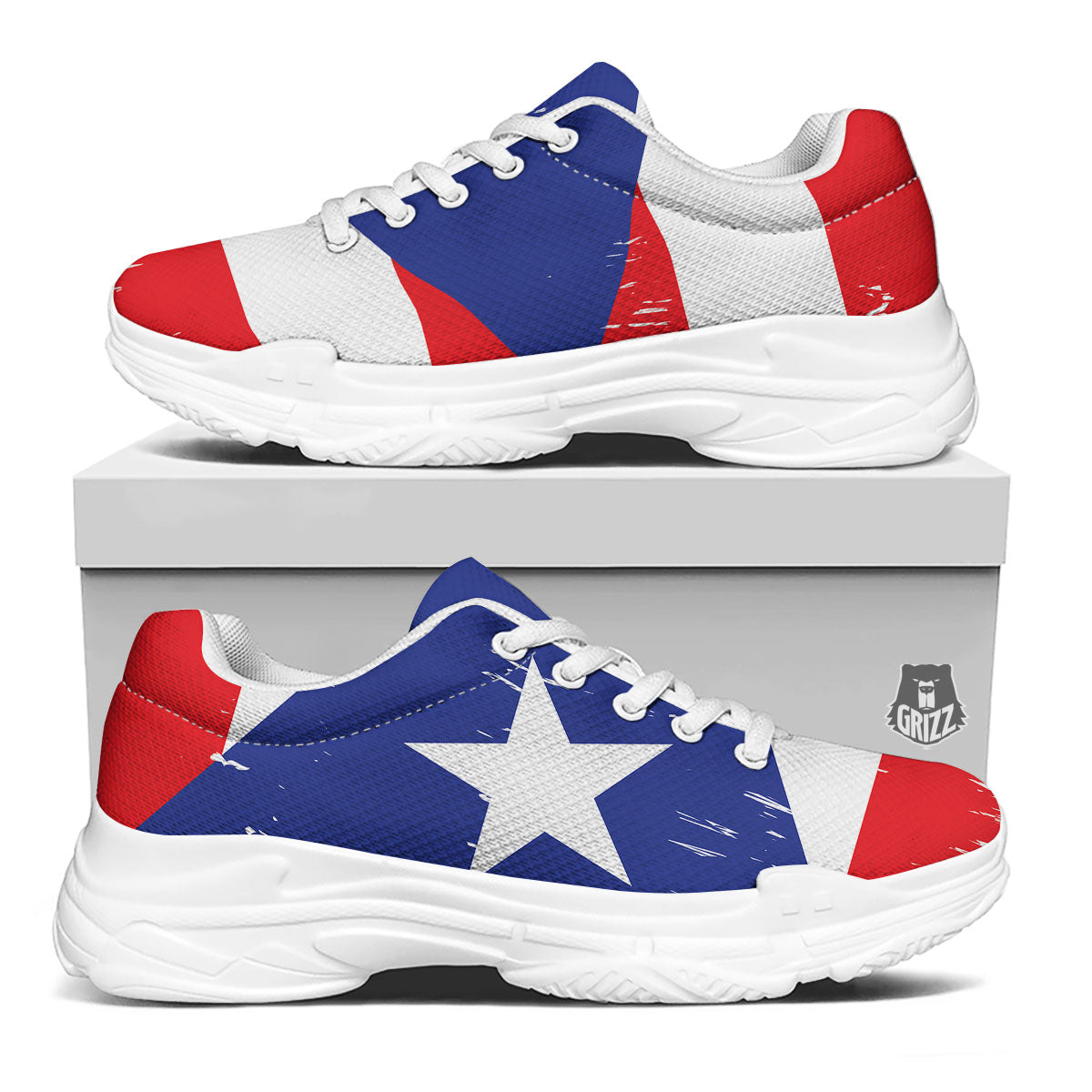 Puerto Rico Flag Print White Chunky Shoes-grizzshop