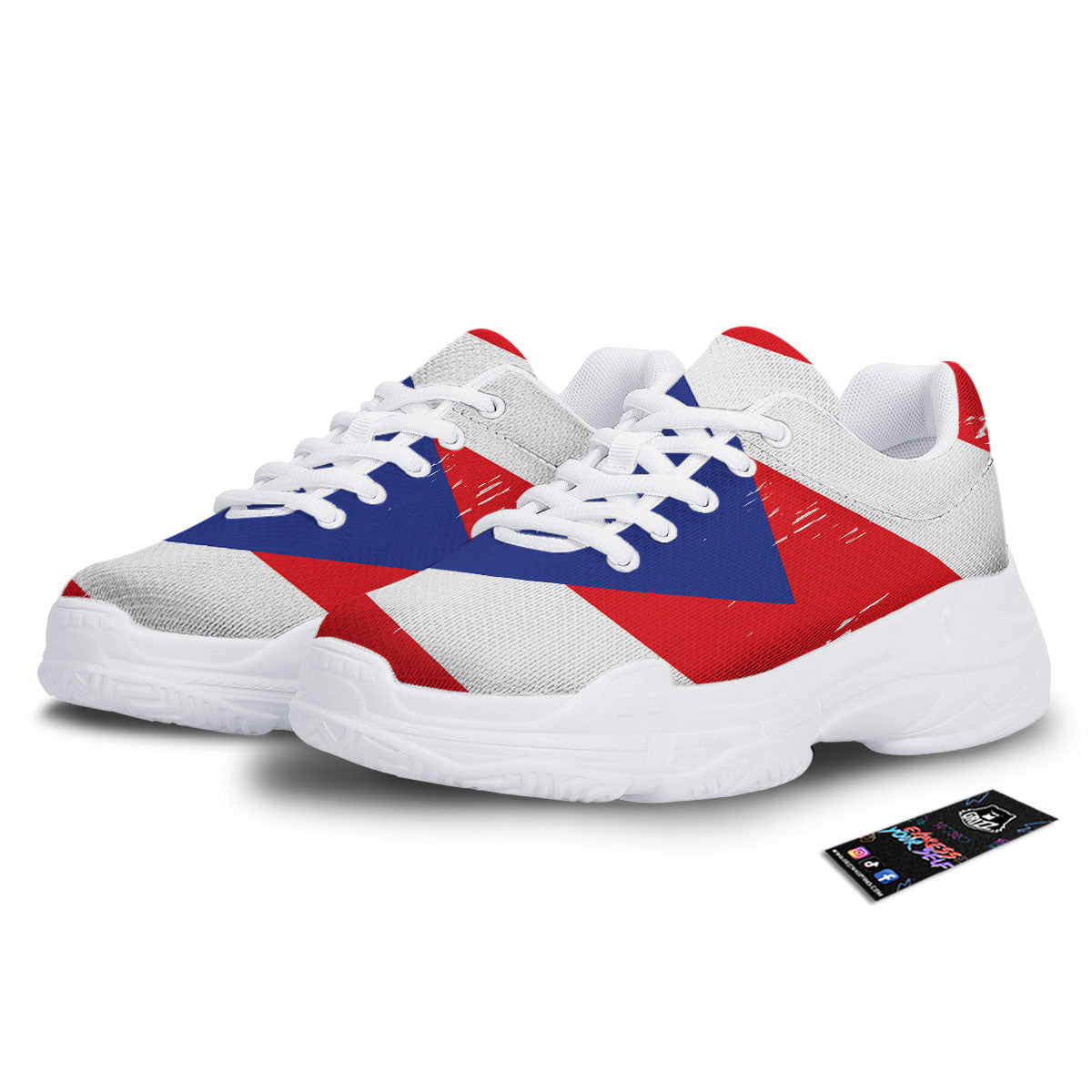 Puerto Rico Flag Print White Chunky Shoes-grizzshop