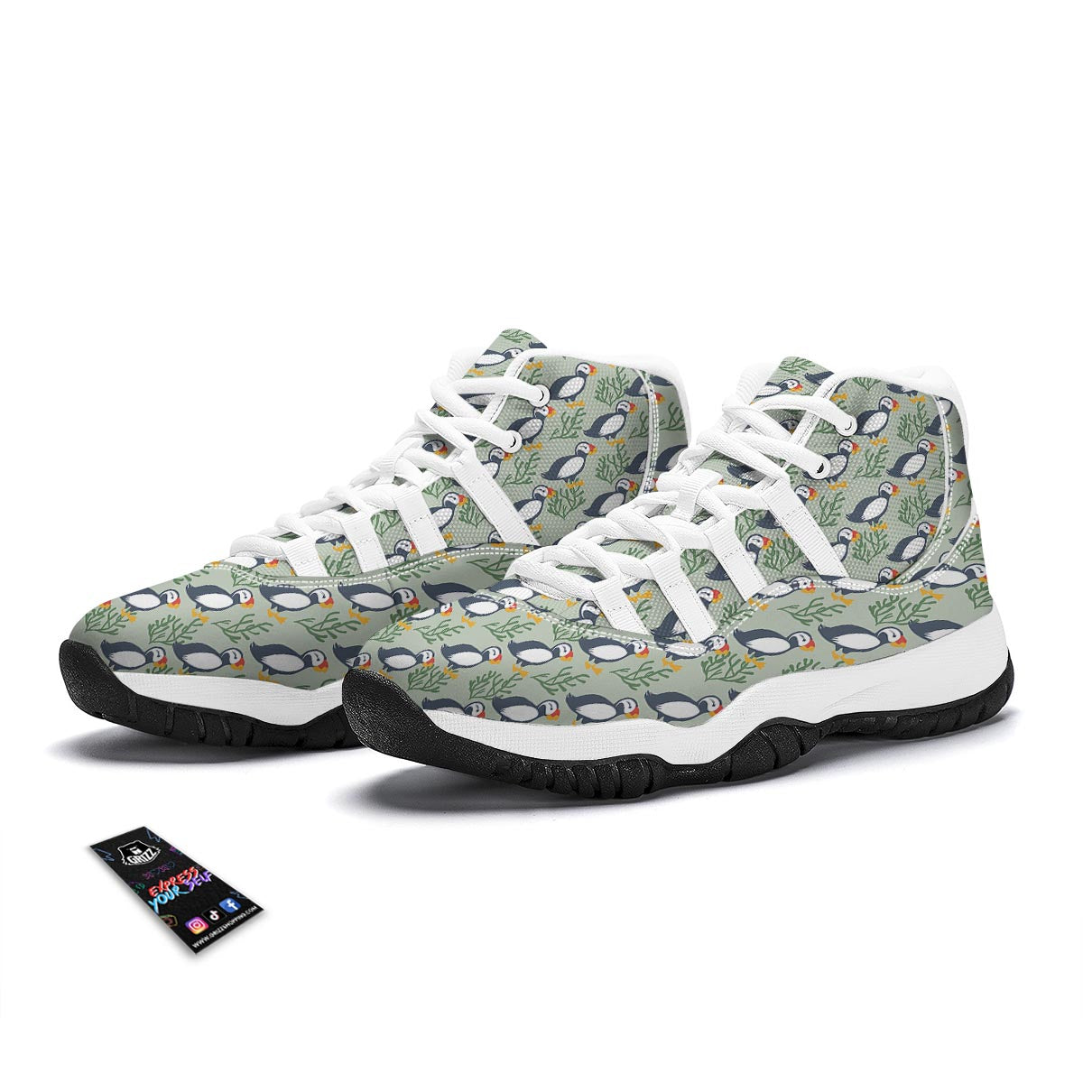 Puffin Cute Pattern Print White Bball Shoes-grizzshop