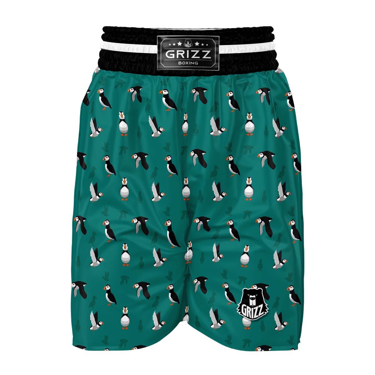 Puffin Pattern Print Boxing Shorts-grizzshop