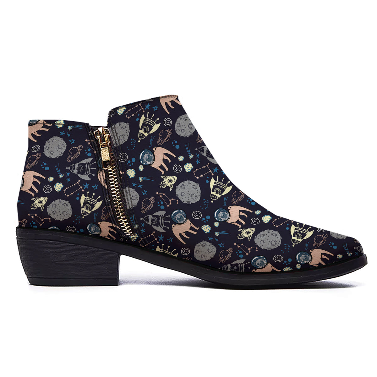 Pug And Astronaut In The Space Print Pattern Ankle Boots-grizzshop