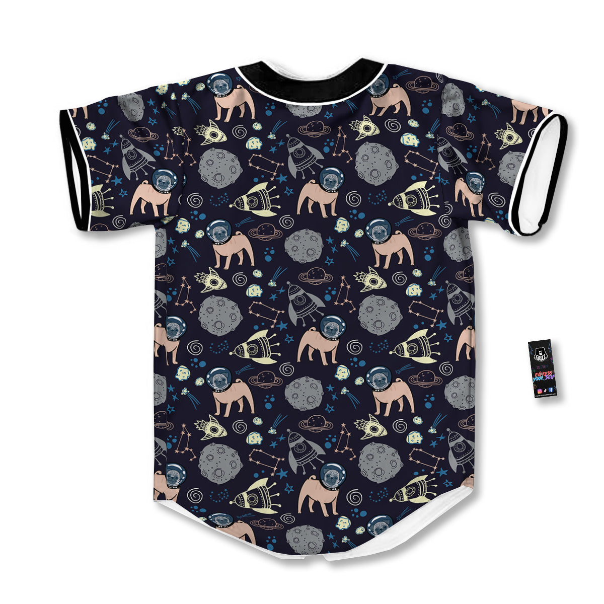 Pug And Astronaut In The Space Print Pattern Baseball Jersey-grizzshop