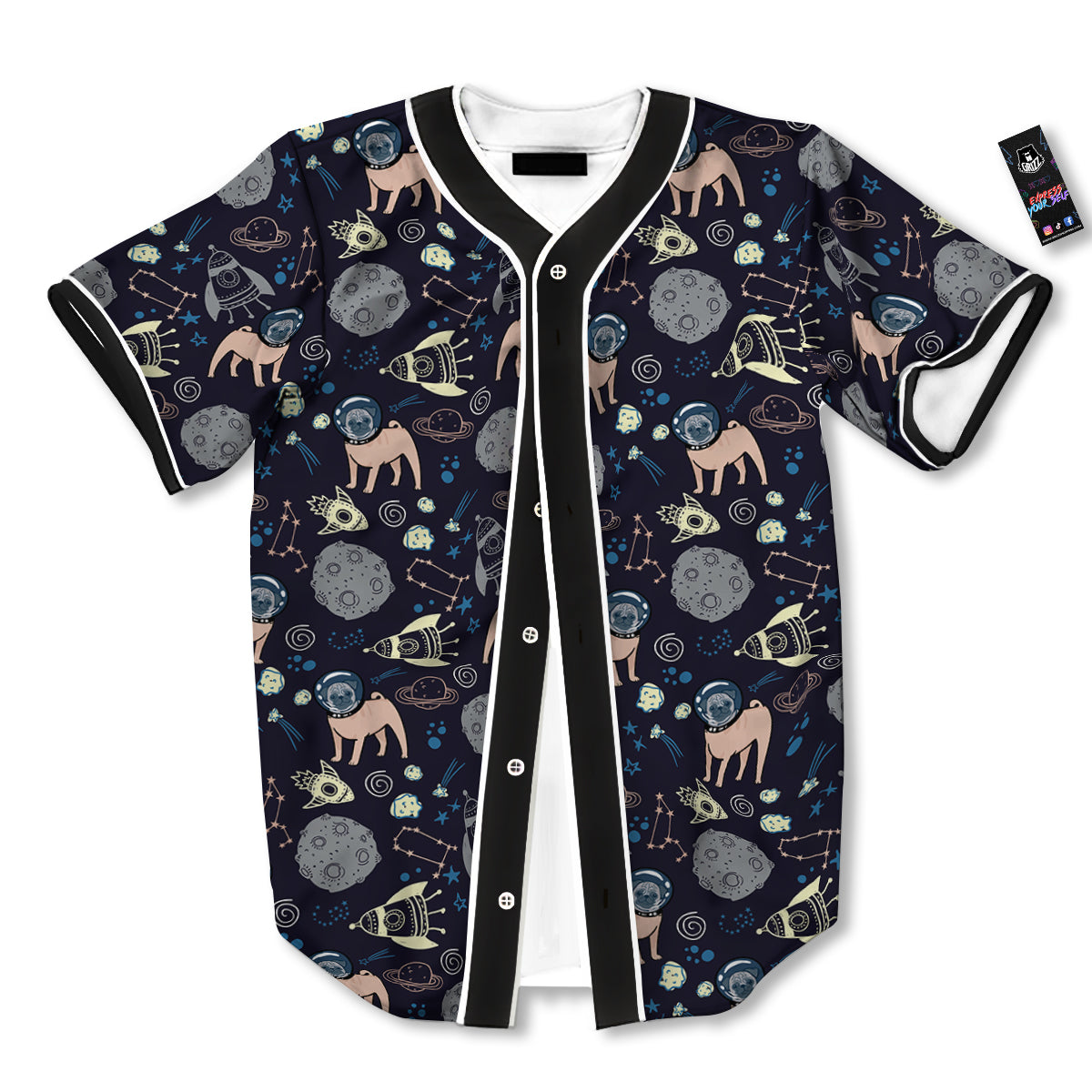 Pug And Astronaut In The Space Print Pattern Baseball Jersey-grizzshop