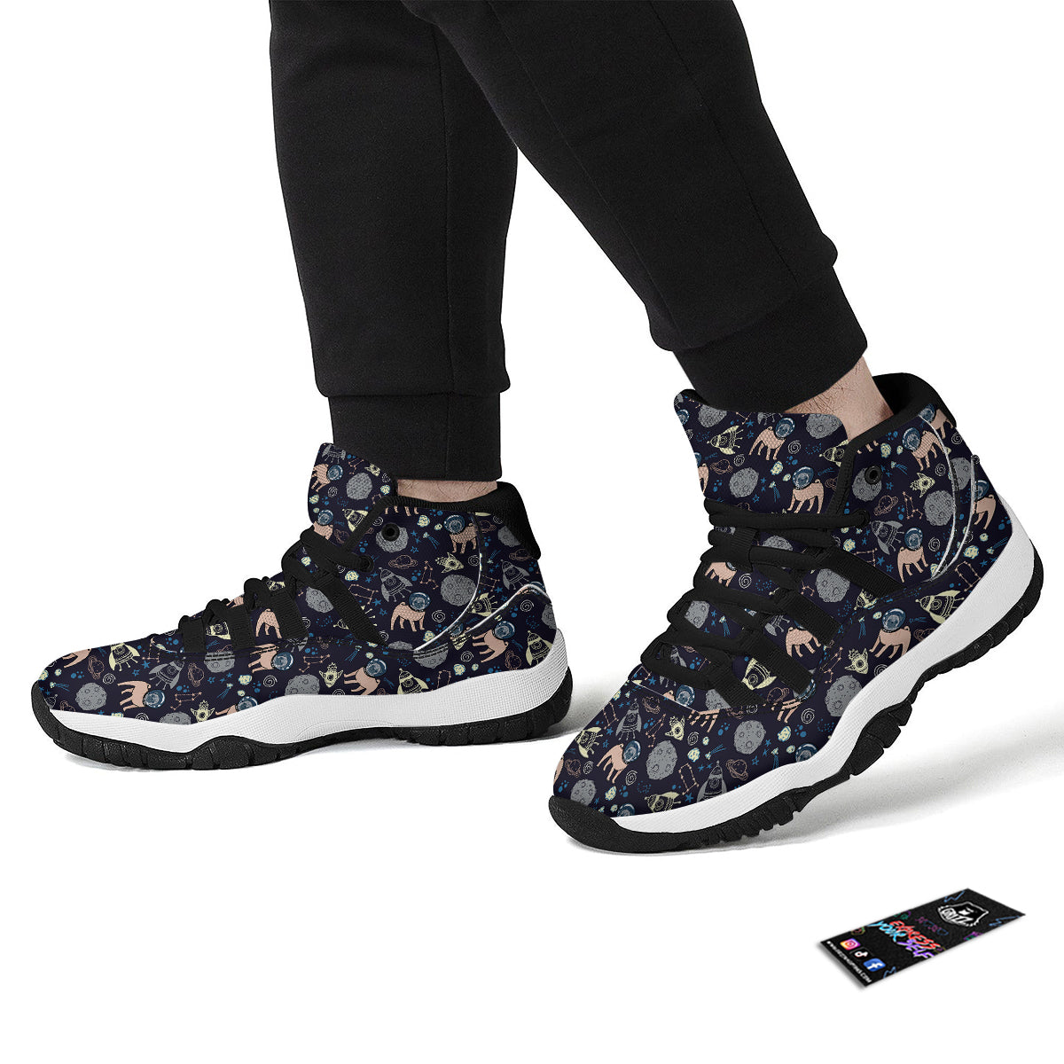 Pug And Astronaut In The Space Print Pattern Black Bball Shoes-grizzshop