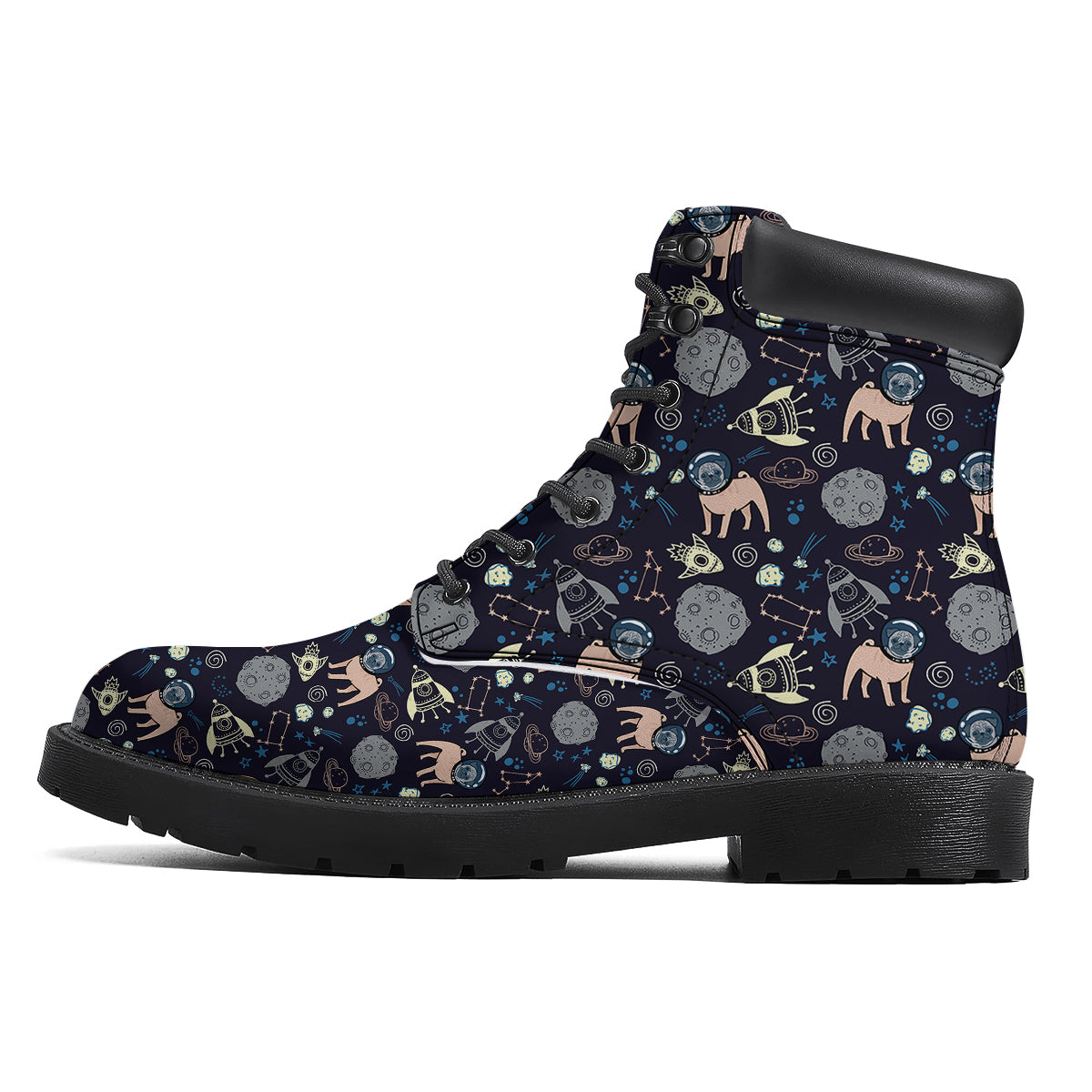 Pug And Astronaut In The Space Print Pattern Boots-grizzshop