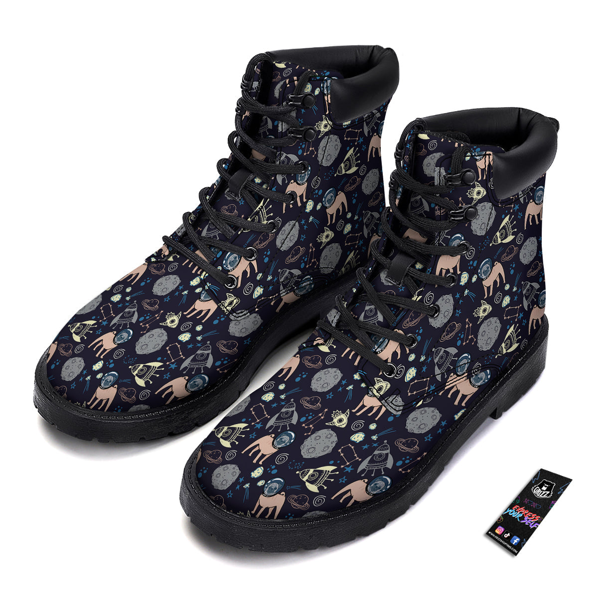 Pug And Astronaut In The Space Print Pattern Boots-grizzshop
