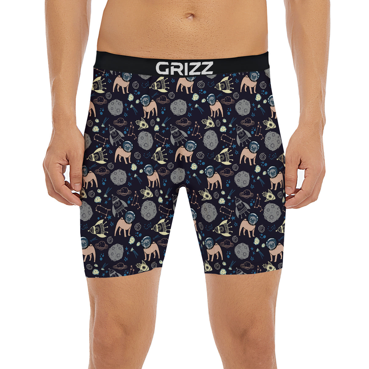 Pug And Astronaut In The Space Print Pattern Boxer Briefs-grizzshop
