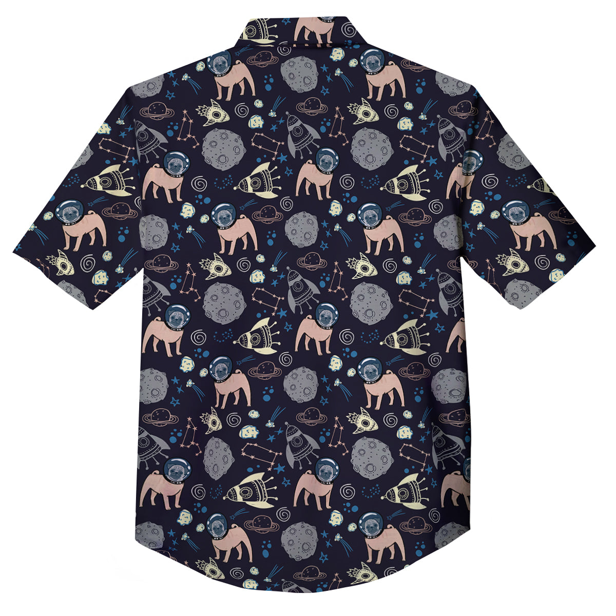 Pug And Astronaut In The Space Print Pattern Button Up Shirt-grizzshop