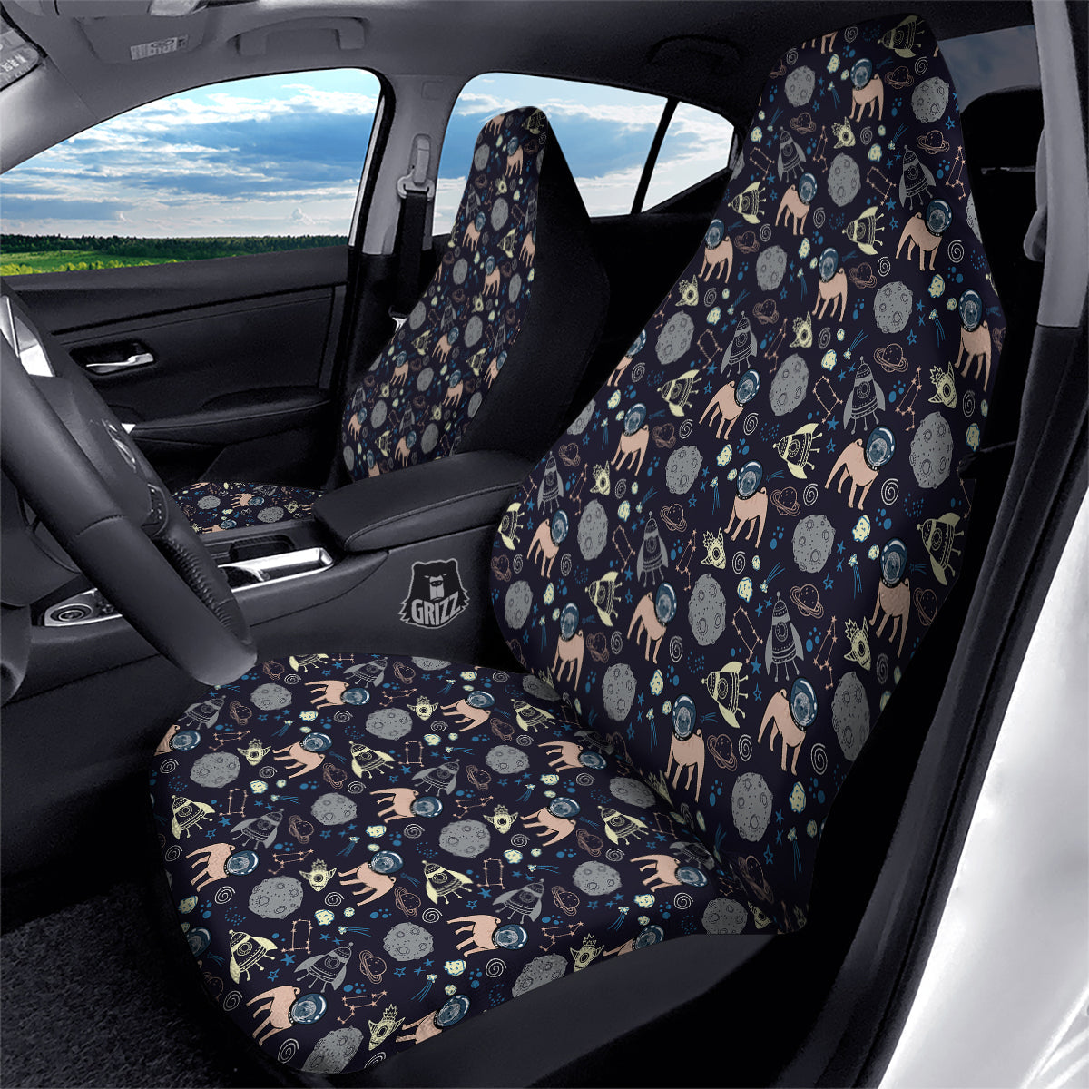 Pug And Astronaut In The Space Print Pattern Car Seat Covers-grizzshop