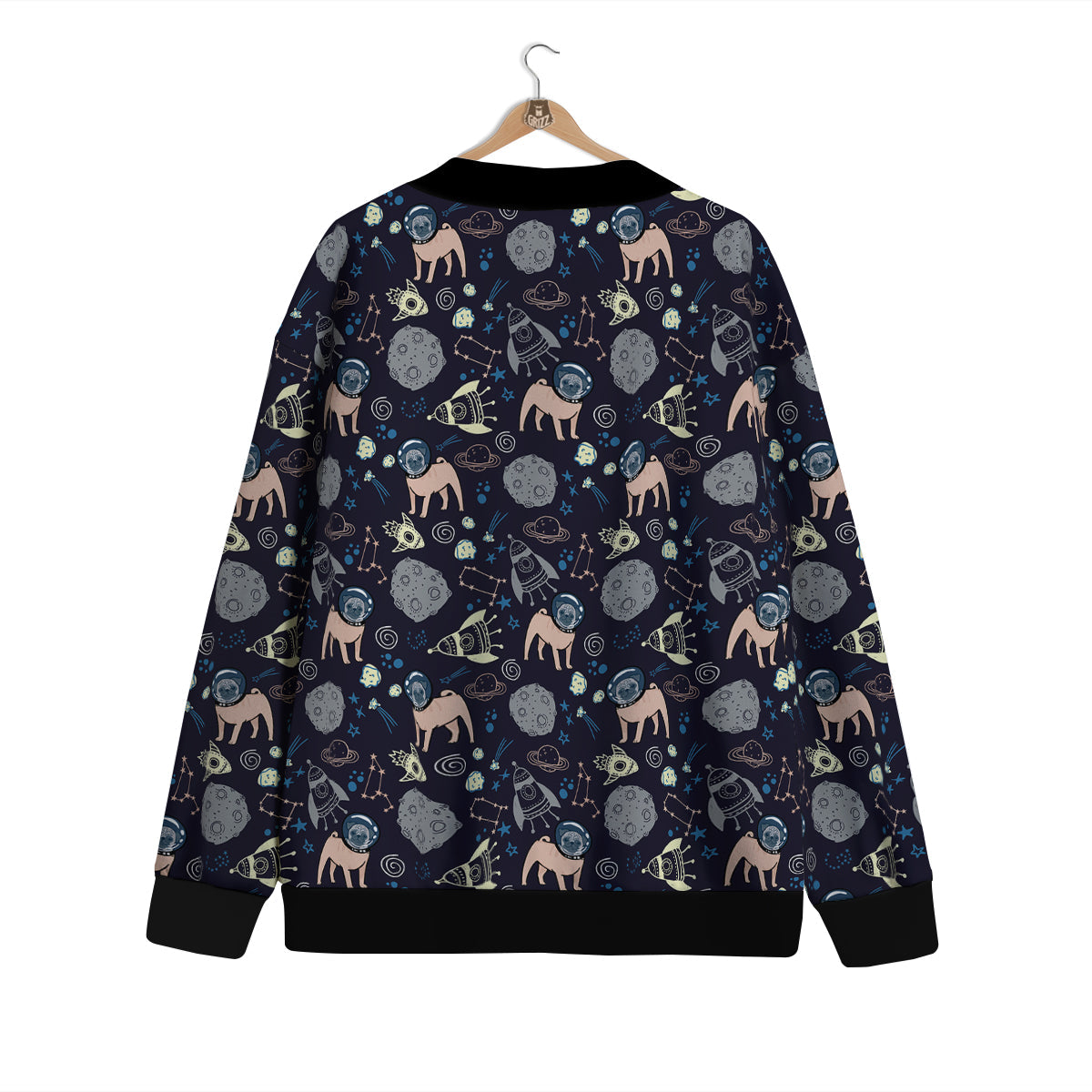 Pug And Astronaut In The Space Print Pattern Cardigan-grizzshop