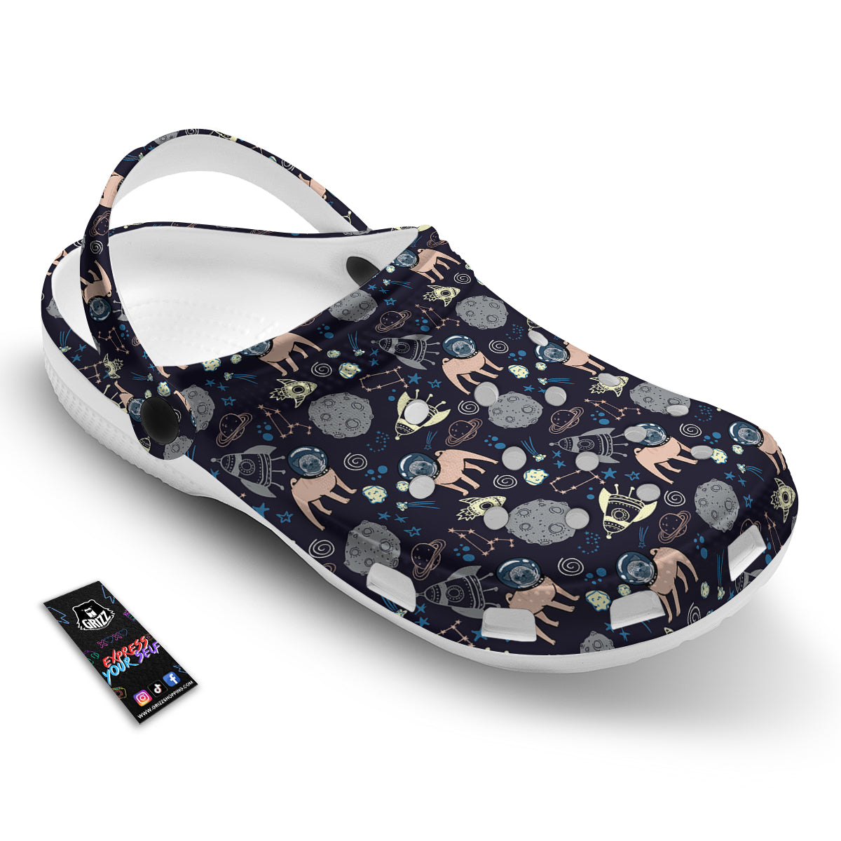 Pug And Astronaut In The Space Print Pattern Clog-grizzshop