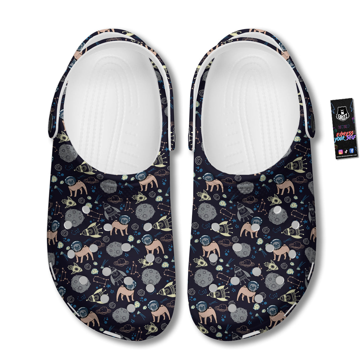 Pug And Astronaut In The Space Print Pattern Clog-grizzshop