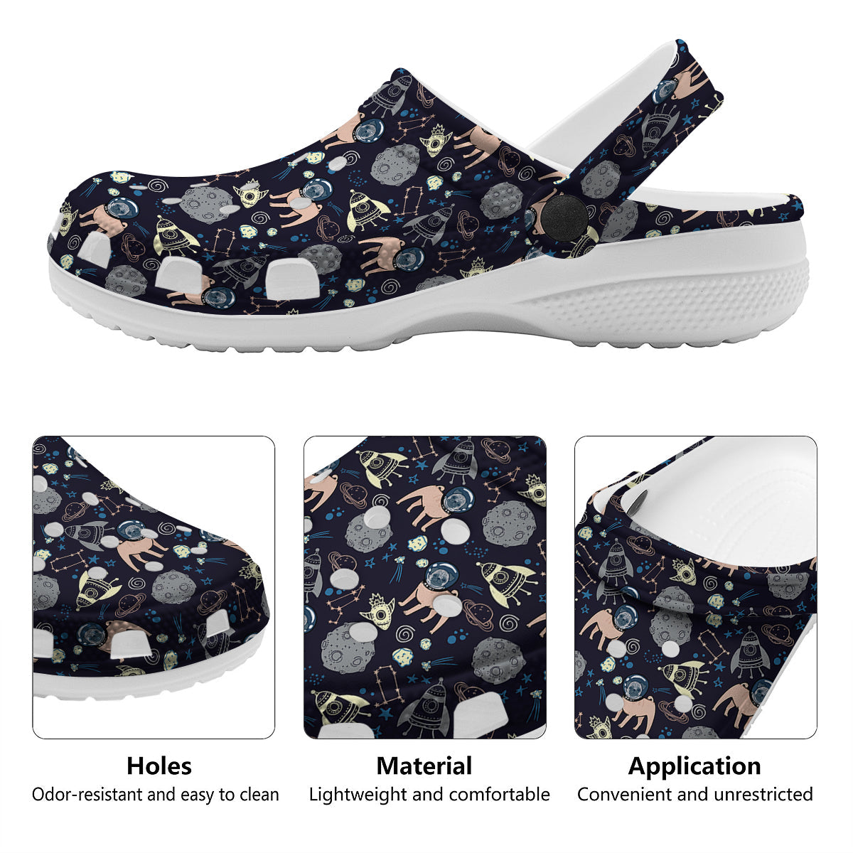 Pug And Astronaut In The Space Print Pattern Clog-grizzshop