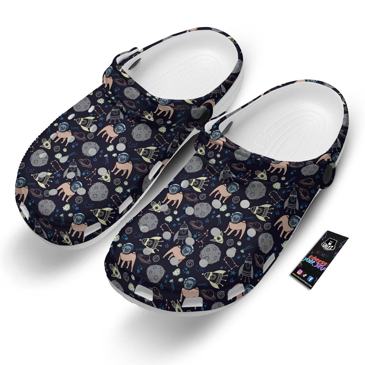 Pug And Astronaut In The Space Print Pattern Clog-grizzshop