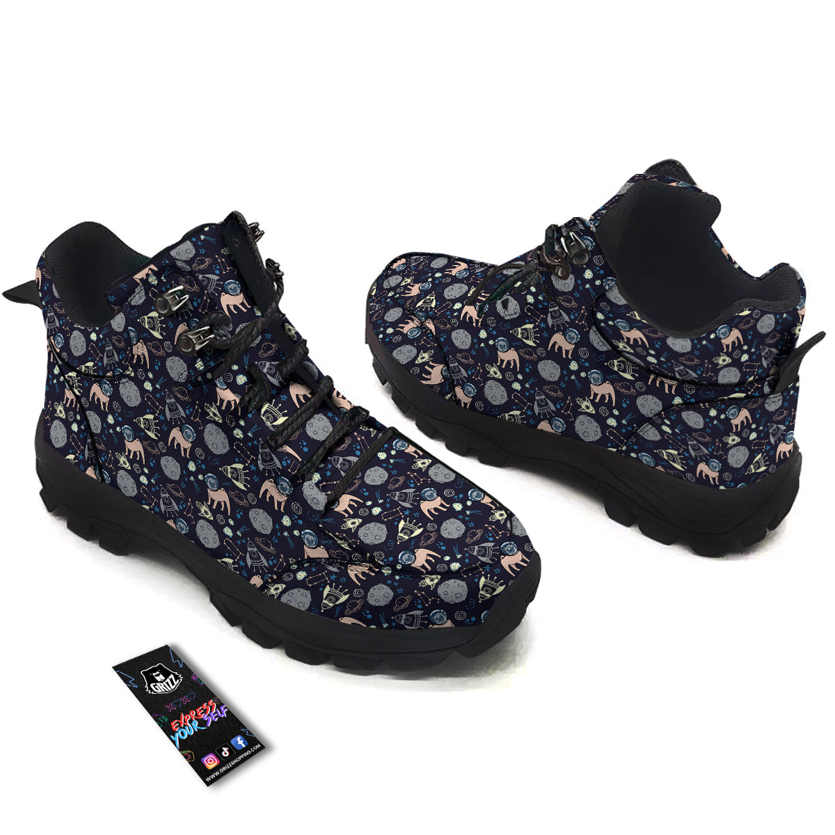Pug And Astronaut In The Space Print Pattern Hiking Shoes-grizzshop
