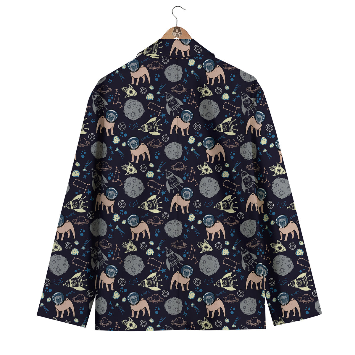 Pug And Astronaut In The Space Print Pattern Men's Blazer-grizzshop