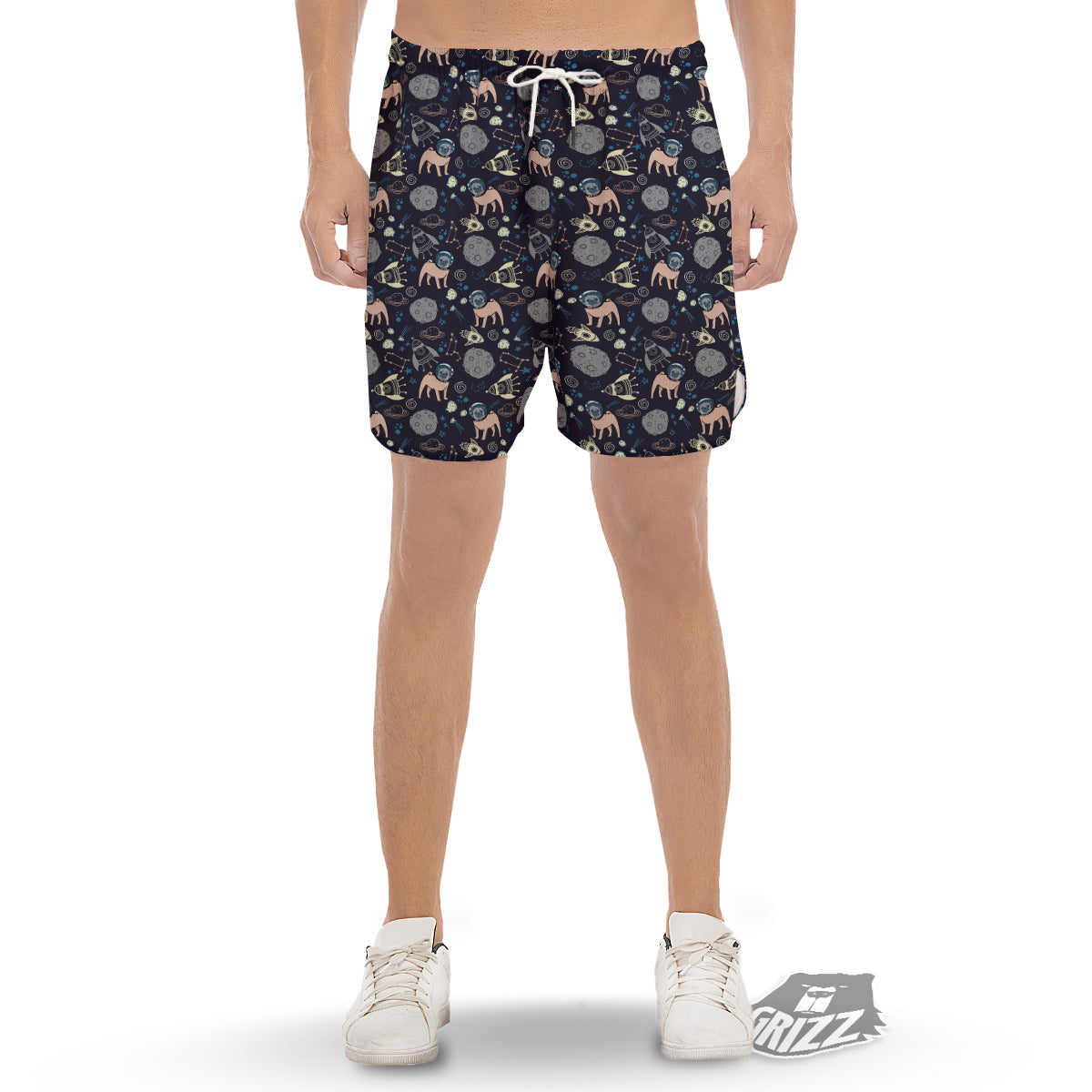 Pug And Astronaut In The Space Print Pattern Men's Gym Shorts-grizzshop