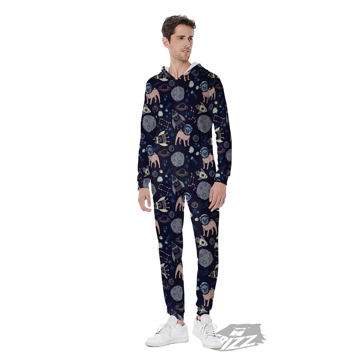Pug And Astronaut In The Space Print Pattern Men's Jumpsuit-grizzshop