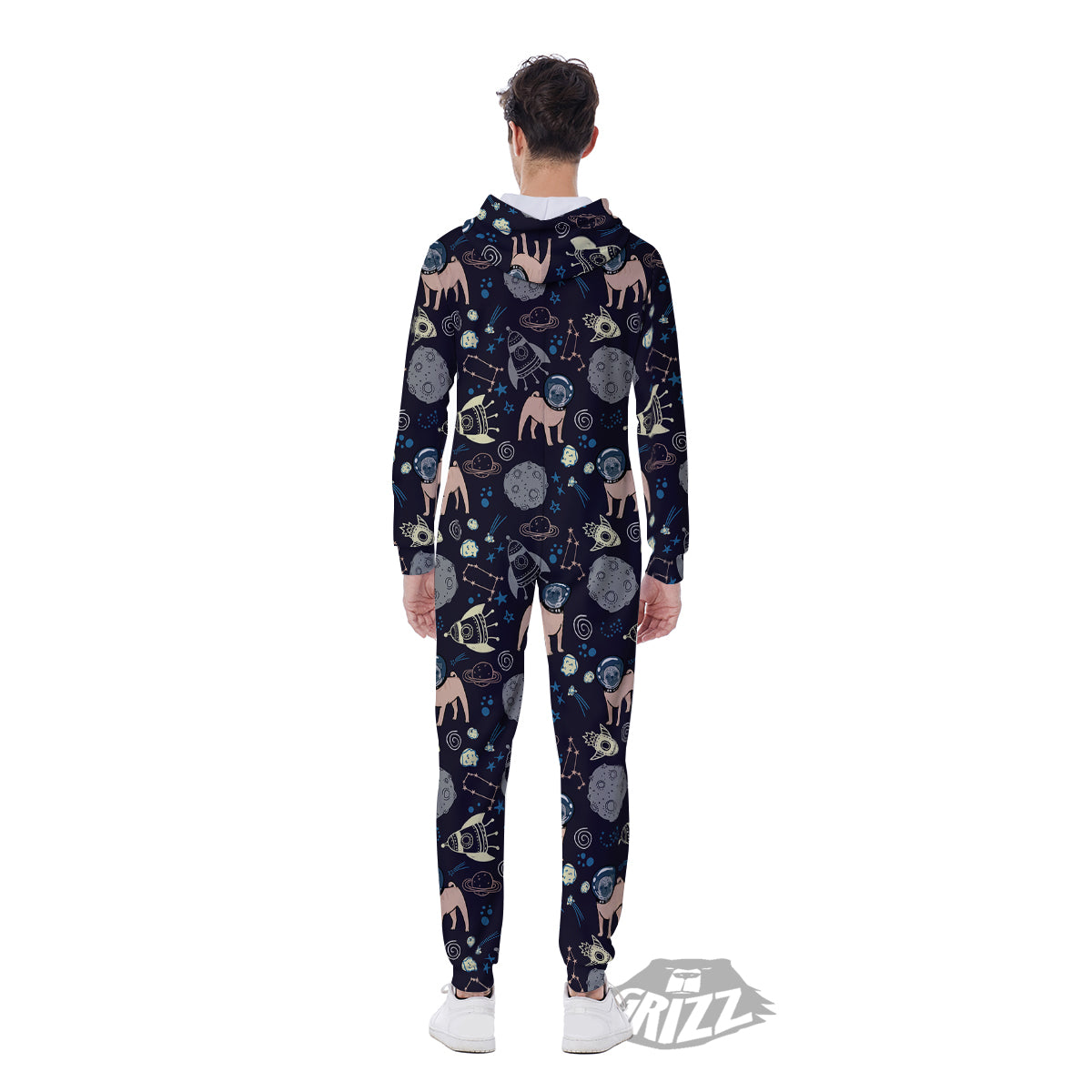 Pug And Astronaut In The Space Print Pattern Men's Jumpsuit-grizzshop