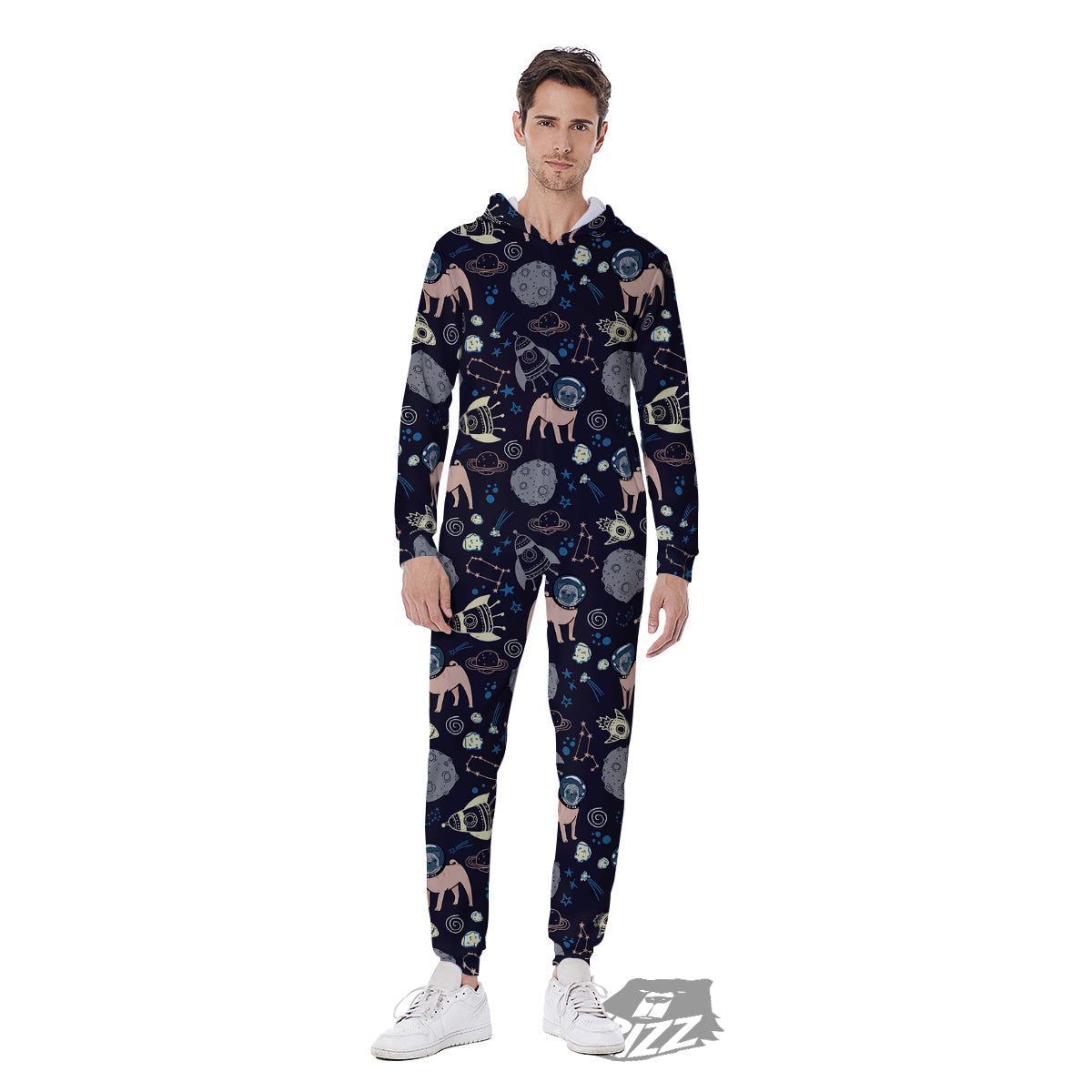 Pug And Astronaut In The Space Print Pattern Men's Jumpsuit-grizzshop