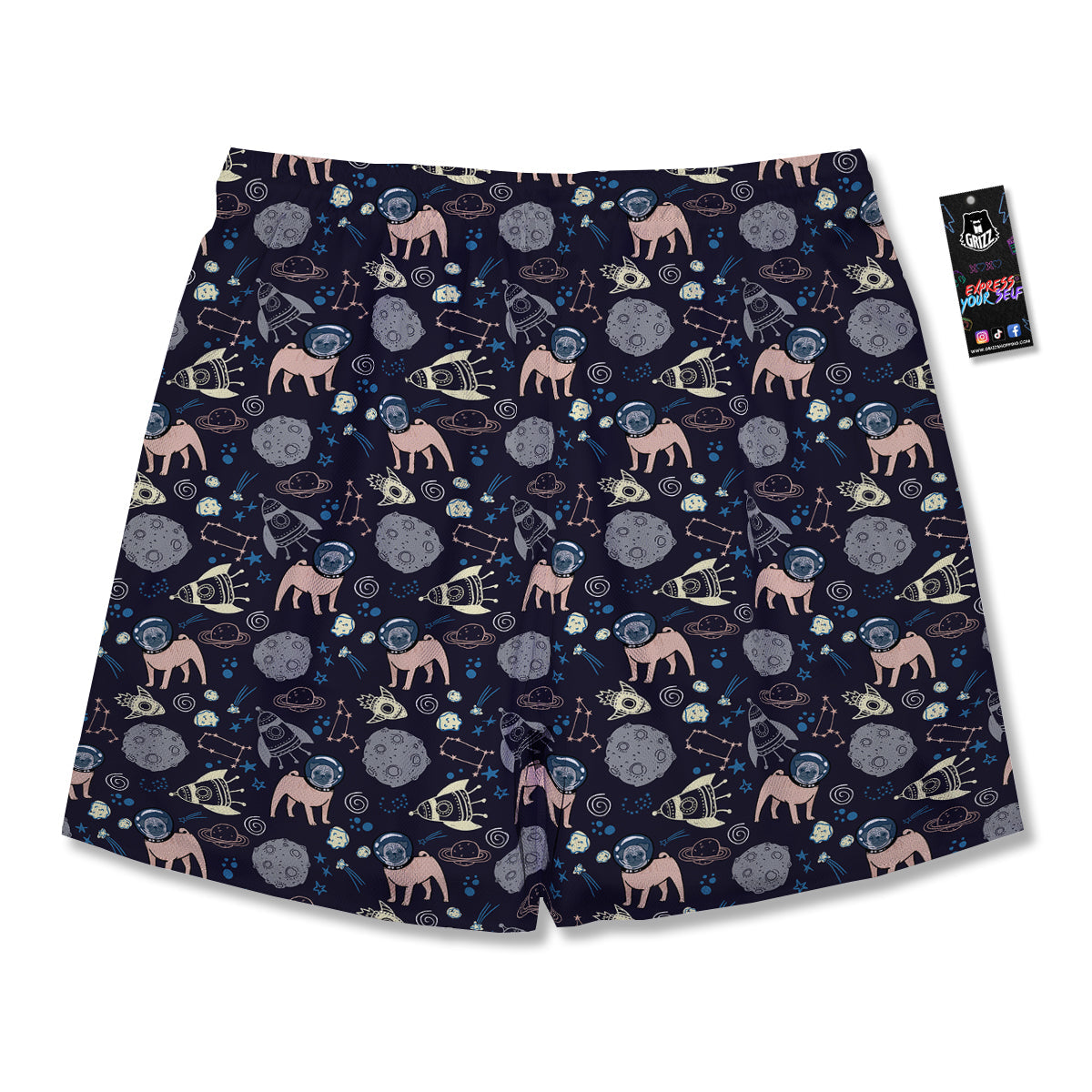 Pug And Astronaut In The Space Print Pattern Men's Running Shorts-grizzshop