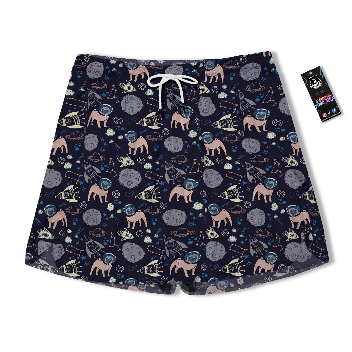 Pug And Astronaut In The Space Print Pattern Men's Running Shorts-grizzshop