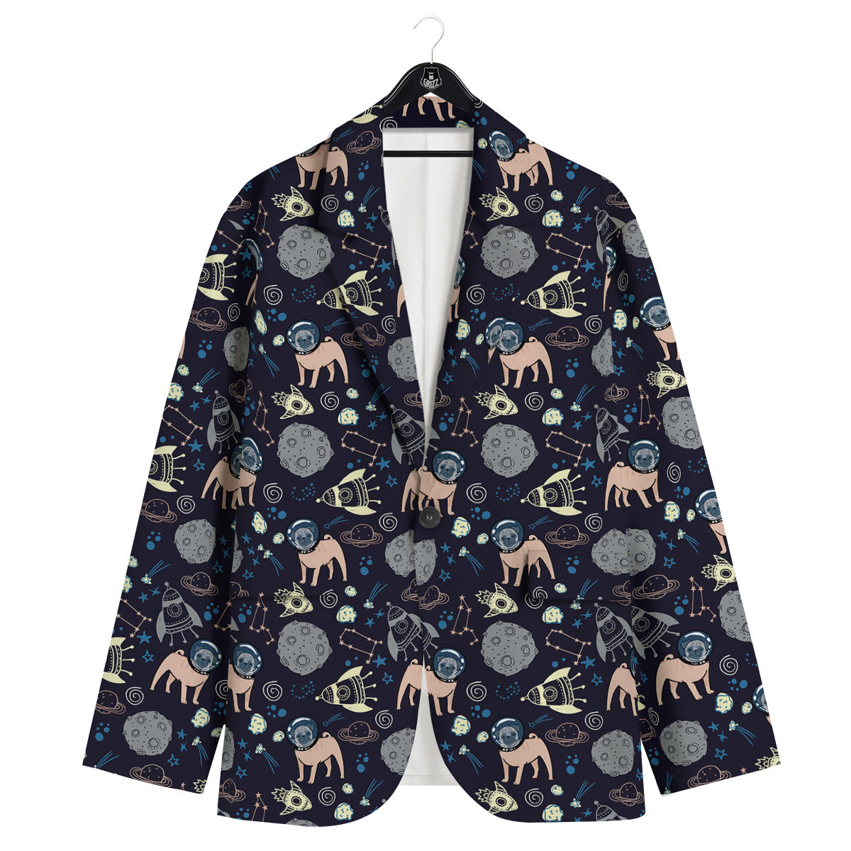 Pug And Astronaut In The Space Print Pattern Men's Sport Coat-grizzshop