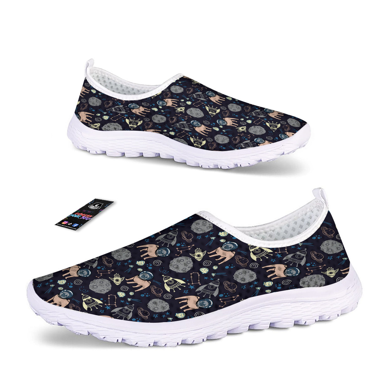 Pug And Astronaut In The Space Print Pattern Nurse Shoes-grizzshop