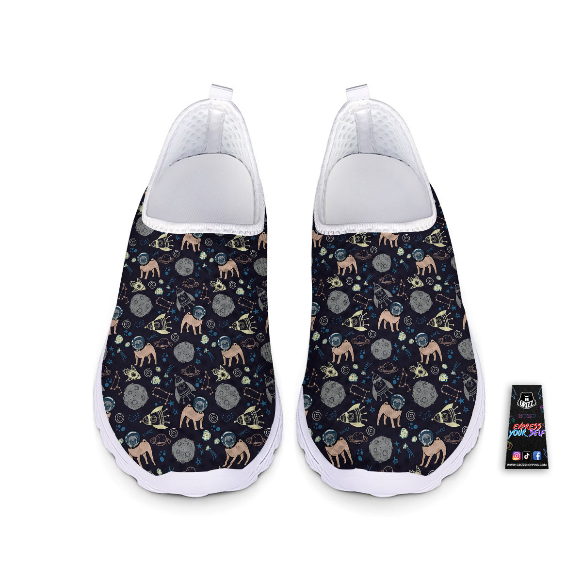 Pug And Astronaut In The Space Print Pattern Nurse Shoes-grizzshop