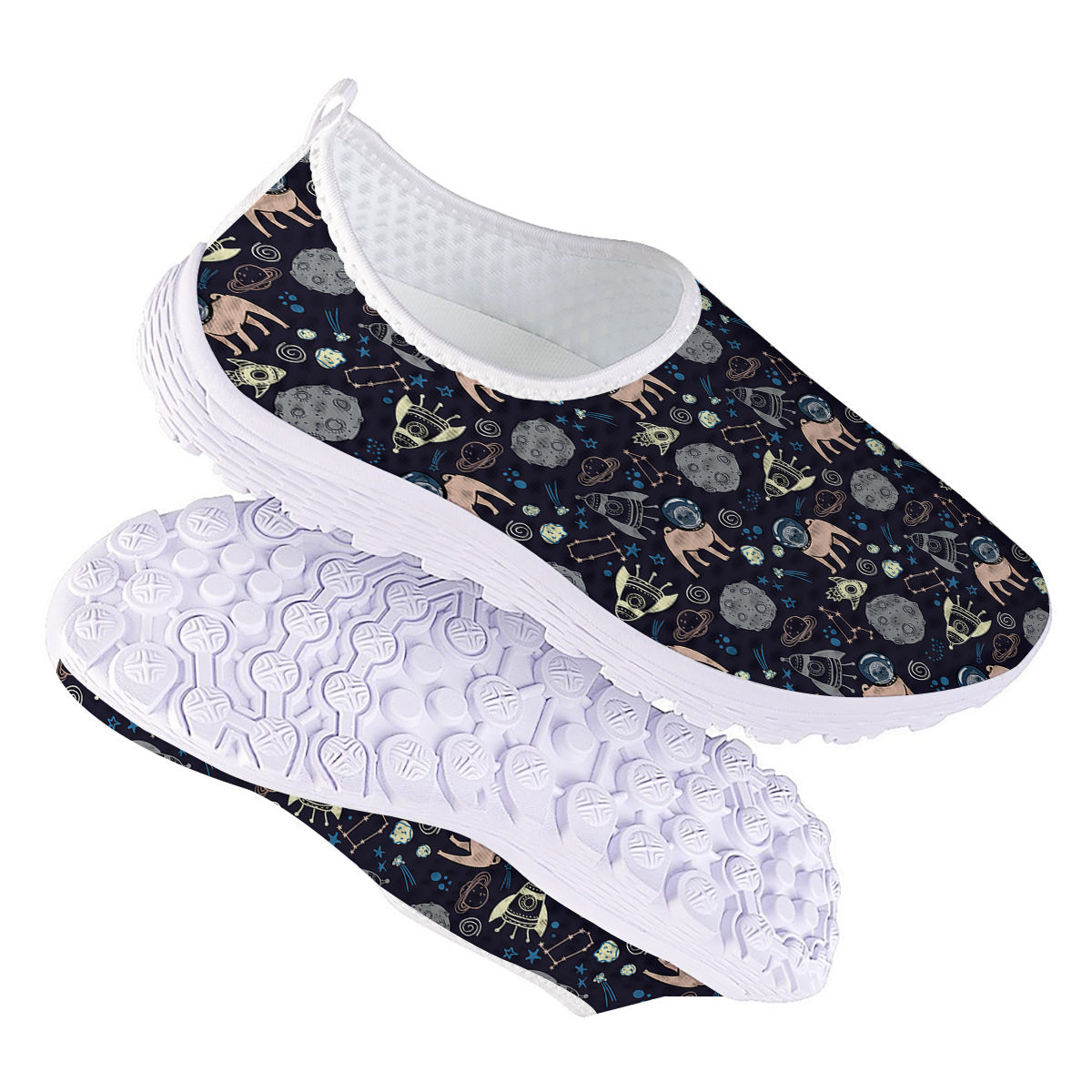 Pug And Astronaut In The Space Print Pattern Nurse Shoes-grizzshop