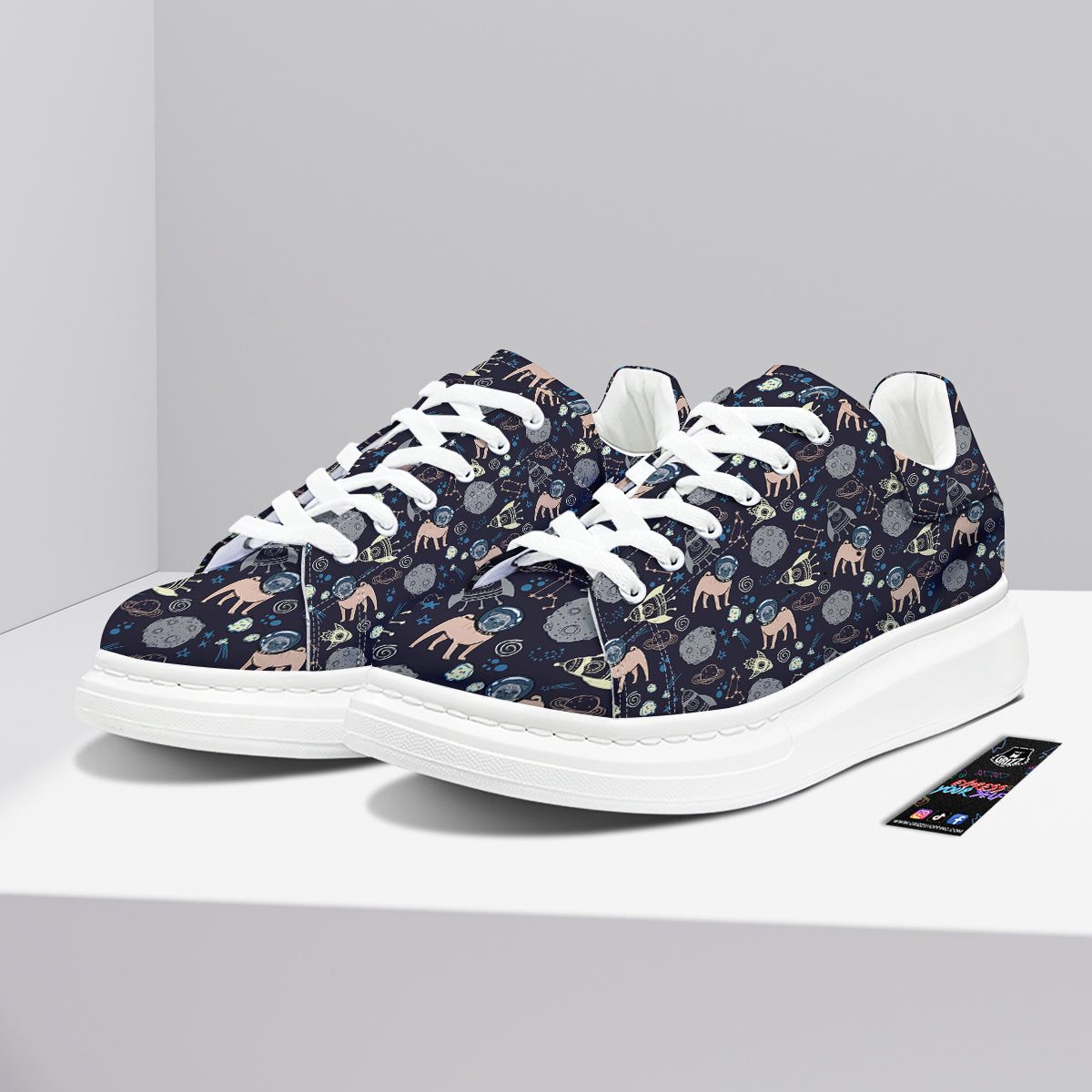 Pug And Astronaut In The Space Print Pattern Platform Shoes-grizzshop