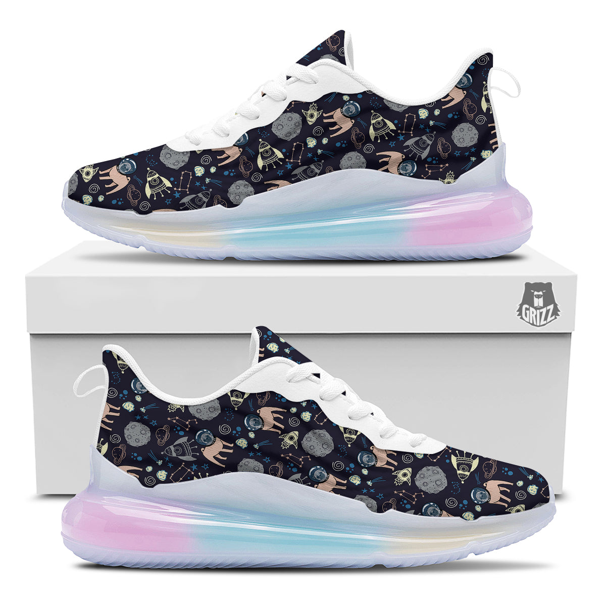 Pug And Astronaut In The Space Print Pattern Running Sneakers-grizzshop
