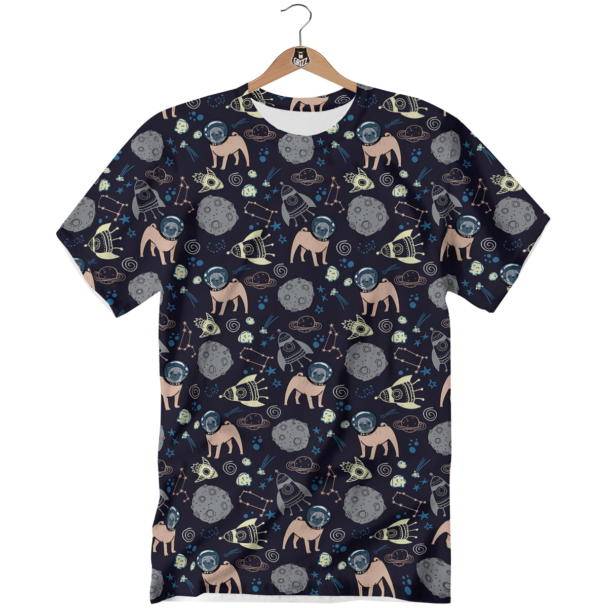 Pug And Astronaut In The Space Print Pattern T-Shirt-grizzshop