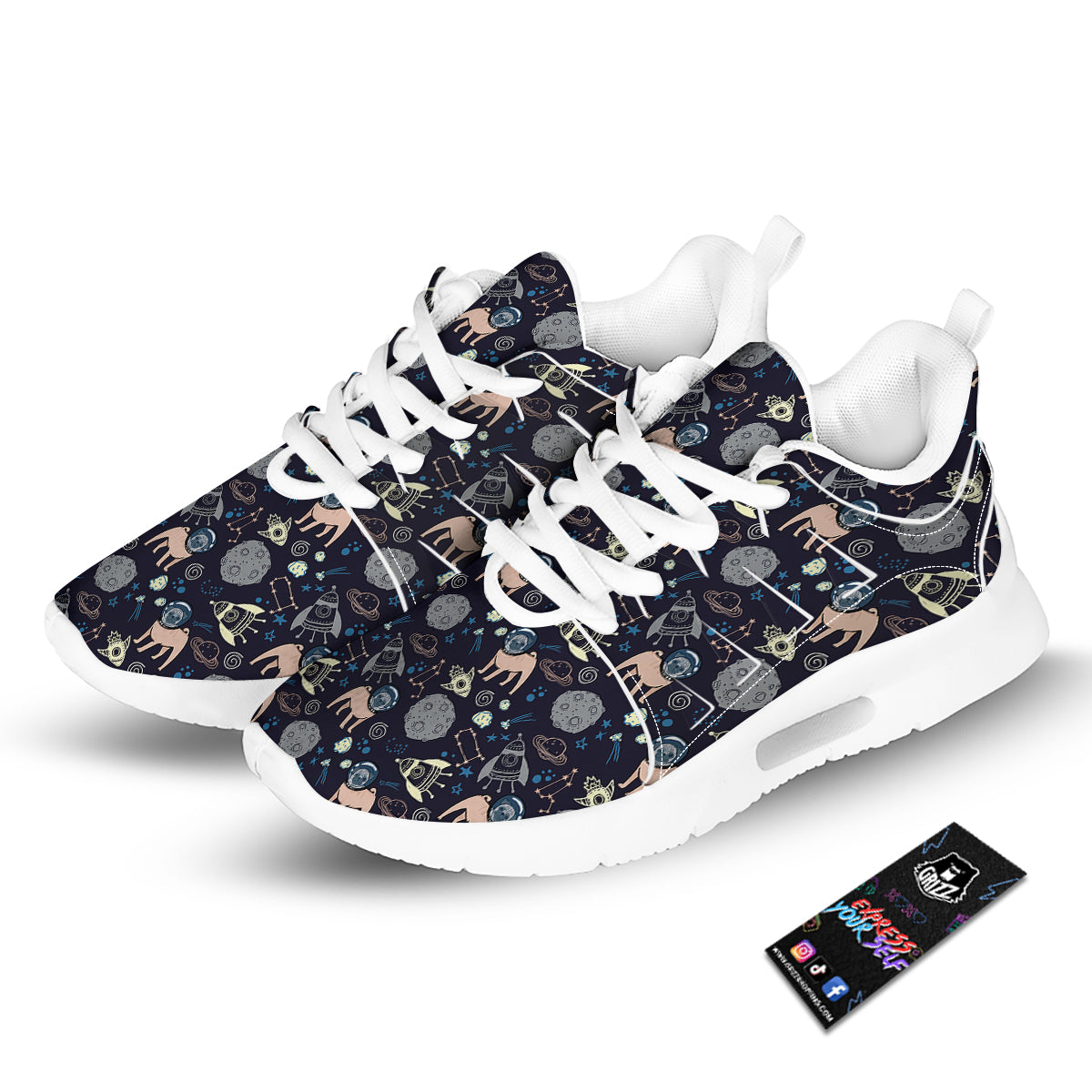 Pug And Astronaut In The Space Print Pattern Tennis Shoes-grizzshop