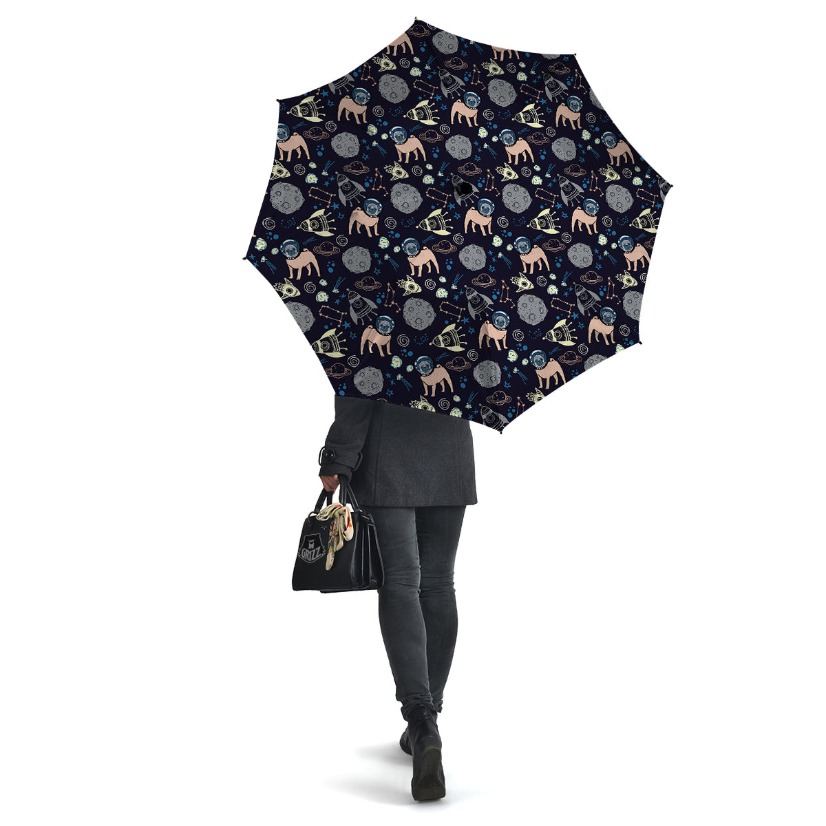Pug And Astronaut In The Space Print Pattern Umbrella-grizzshop