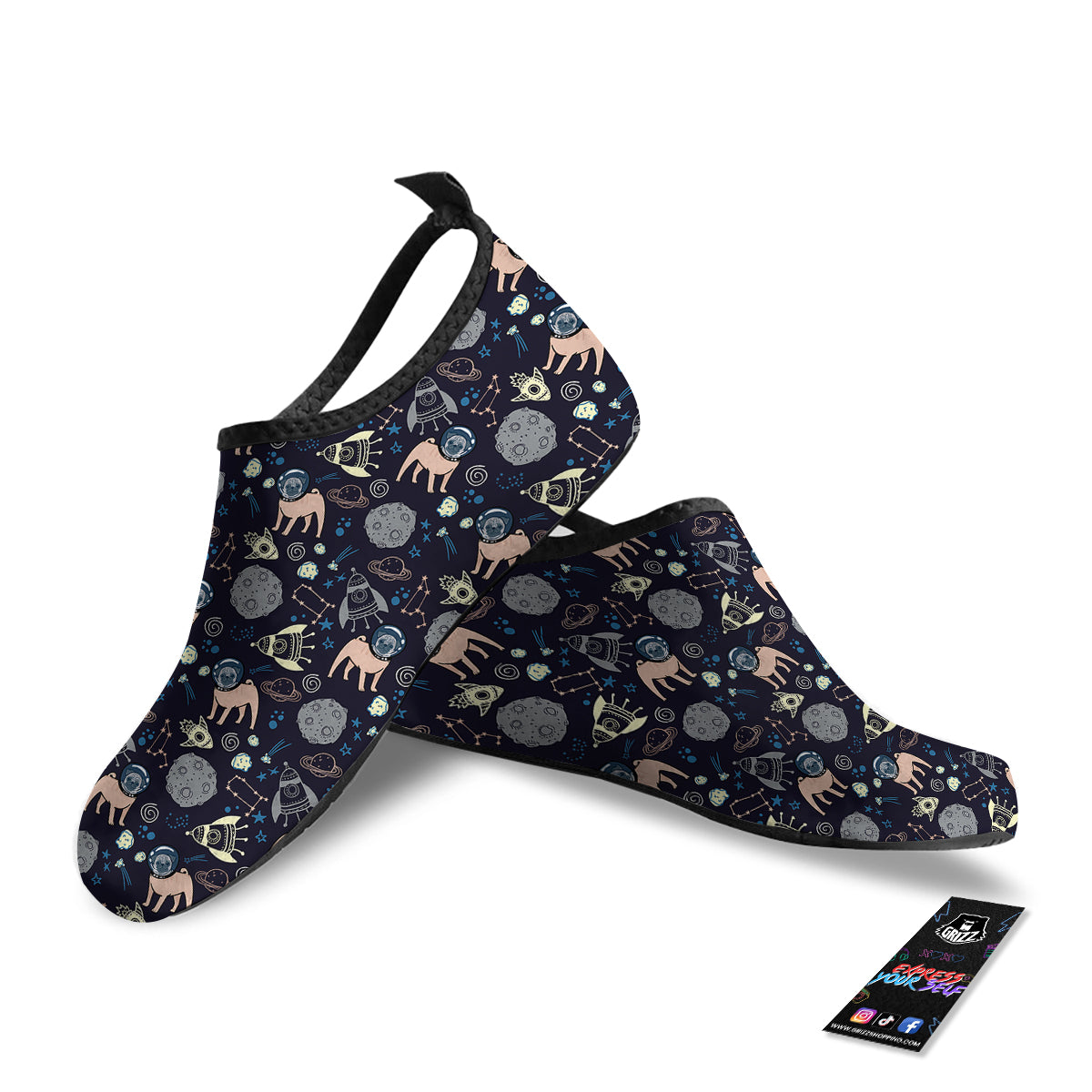 Pug And Astronaut In The Space Print Pattern Water Shoes-grizzshop